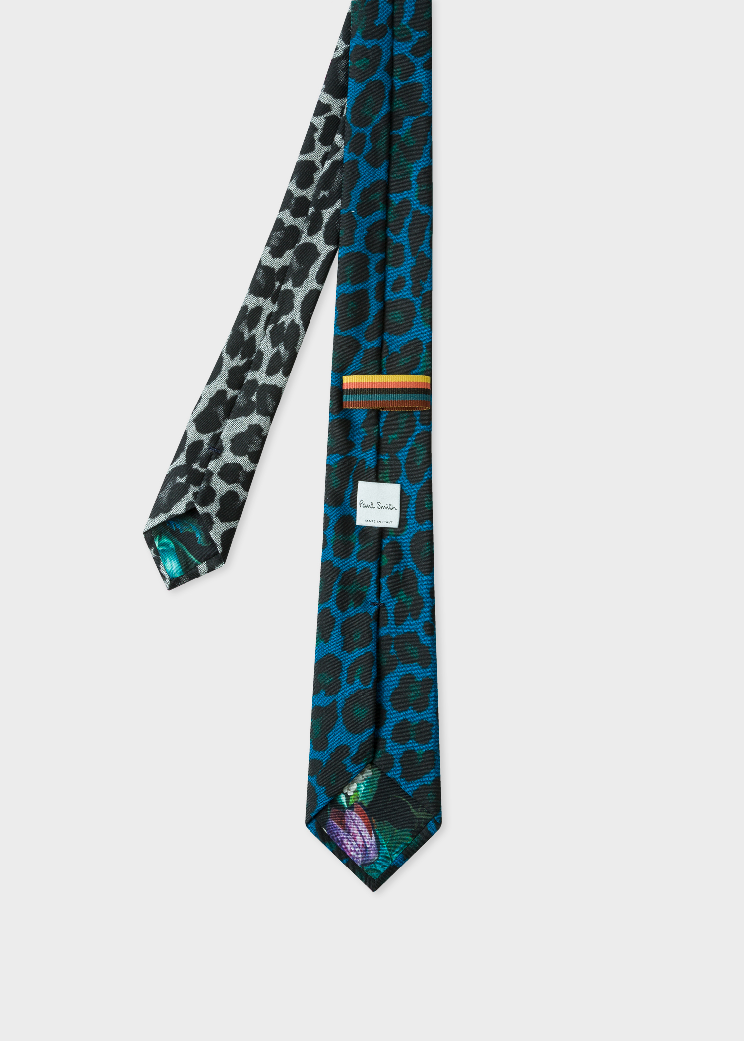 Back View - Men's Blue 'Leopard' Print Narrow Silk Tie Paul Smith