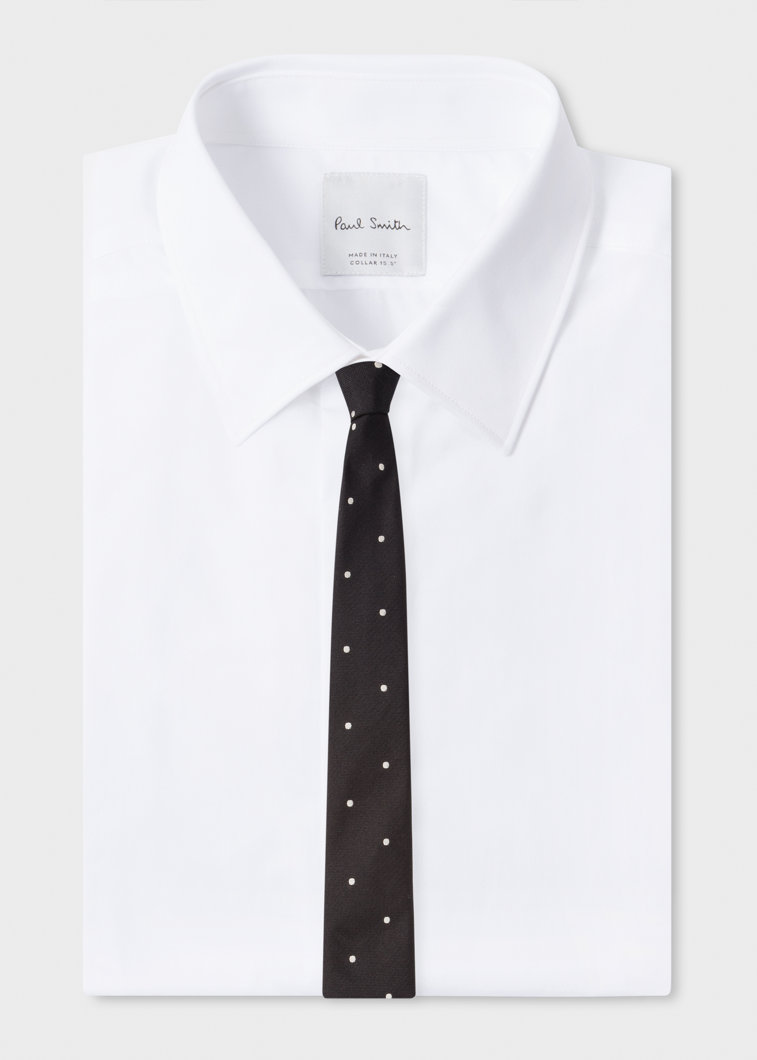 On Shirt View - Men's Black Polka Dot Narrow Silk Tie Paul Smith