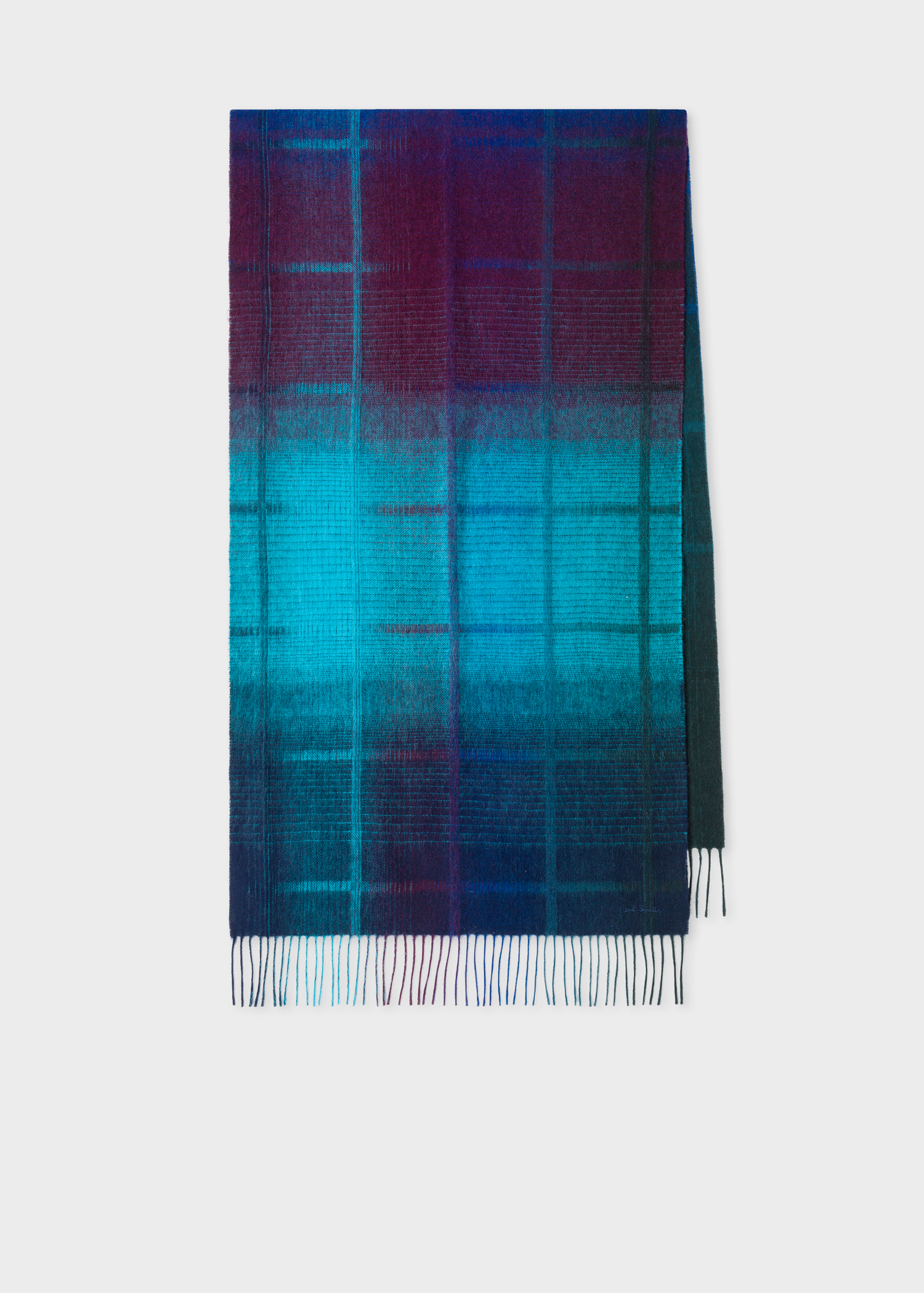 Blue check wool scarf