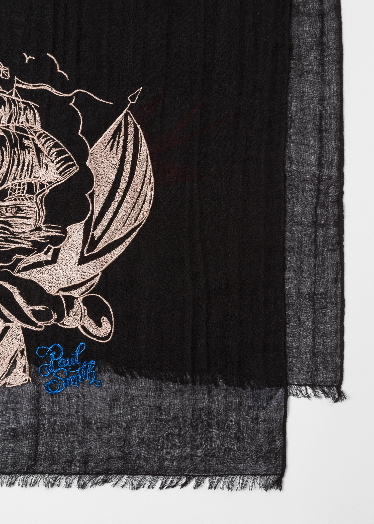 Detailed view - Paul Smith + Mark Mahoney - Men's Embroidered Ship Wool Scarf