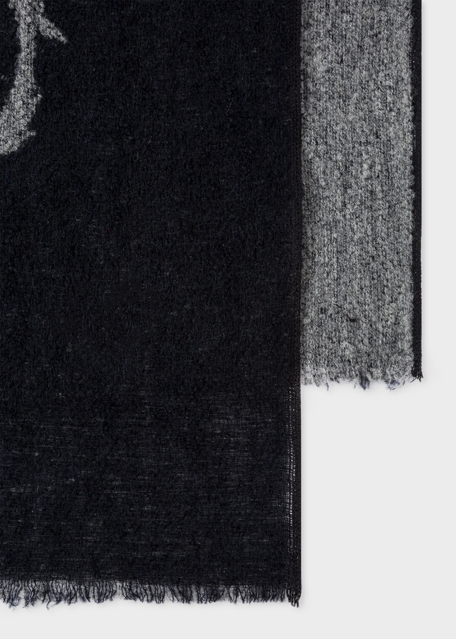 Hem view - Men's Black 'Paul's Text' Jacquard Wool-Blend Scarf Paul Smith