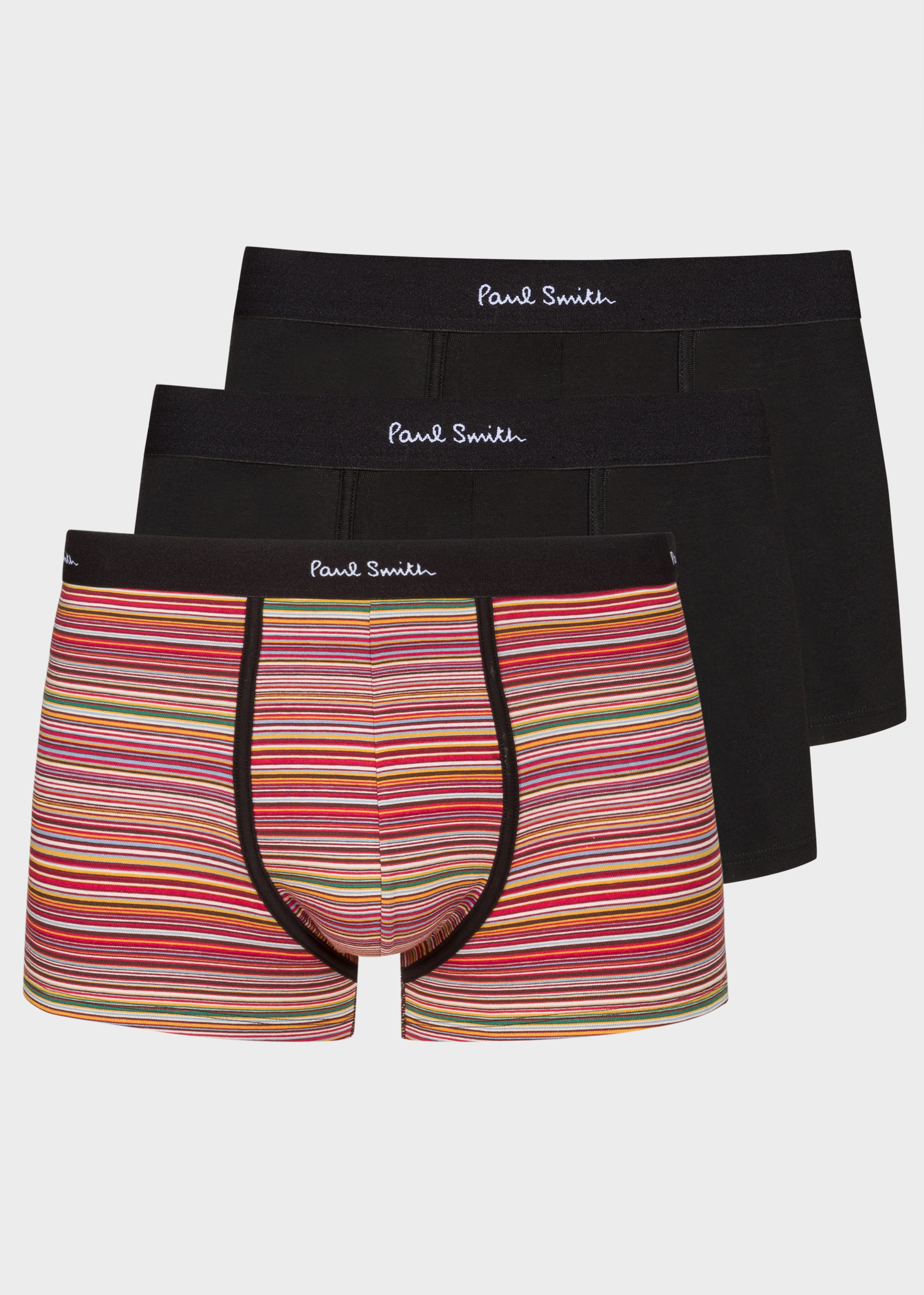 Front view - Men's Black Mixed Stripe Boxer Briefs Three Pack Paul Smith