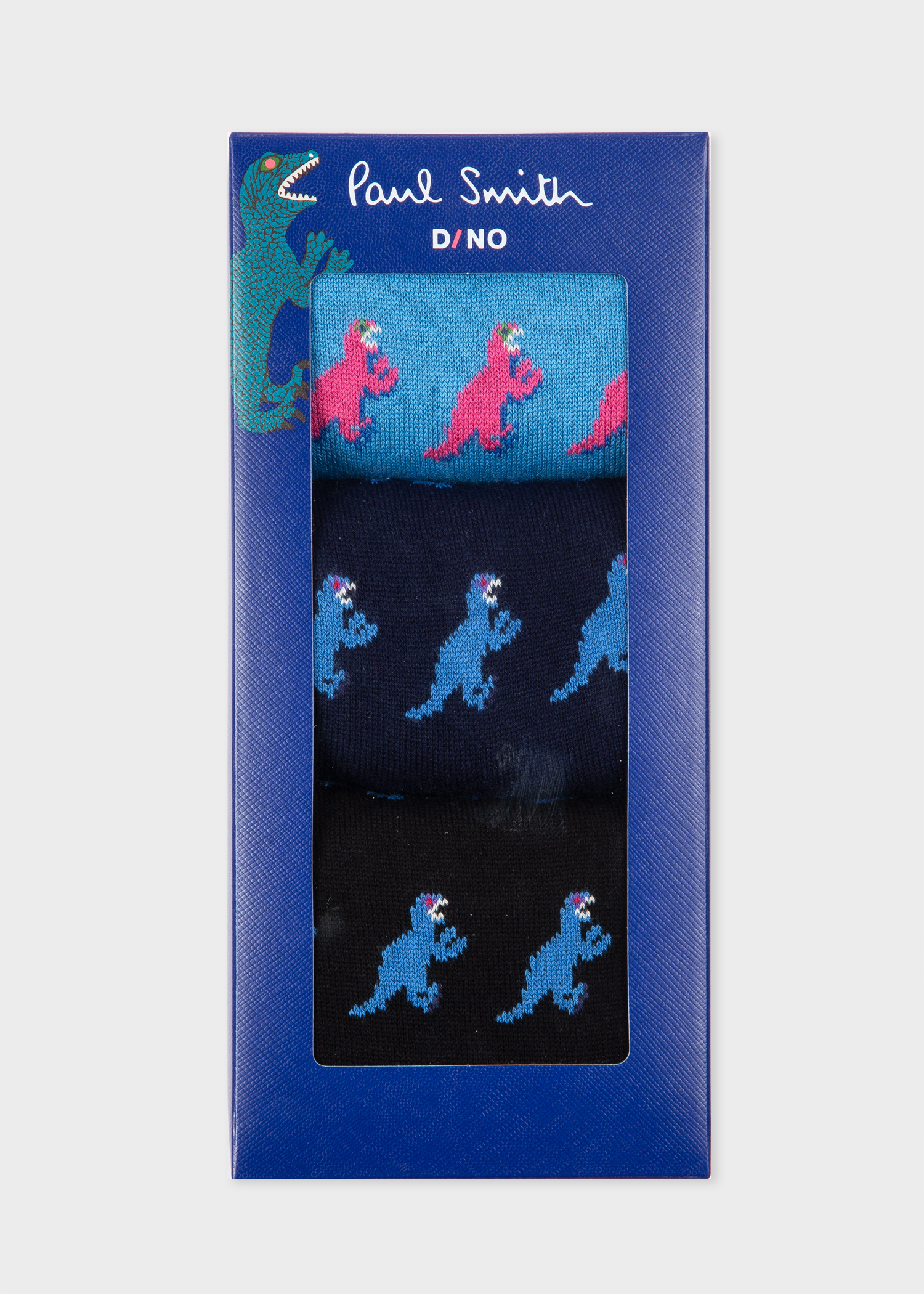 Box view - Men's Multi-Coloured 'Dino' Socks Three Pack Paul Smith