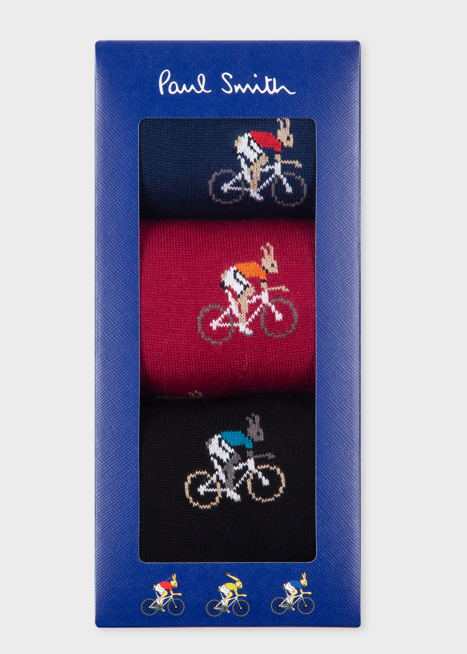 Box view - Men's 'Cycling Rabbits' Print Socks Three Pack Paul Smith