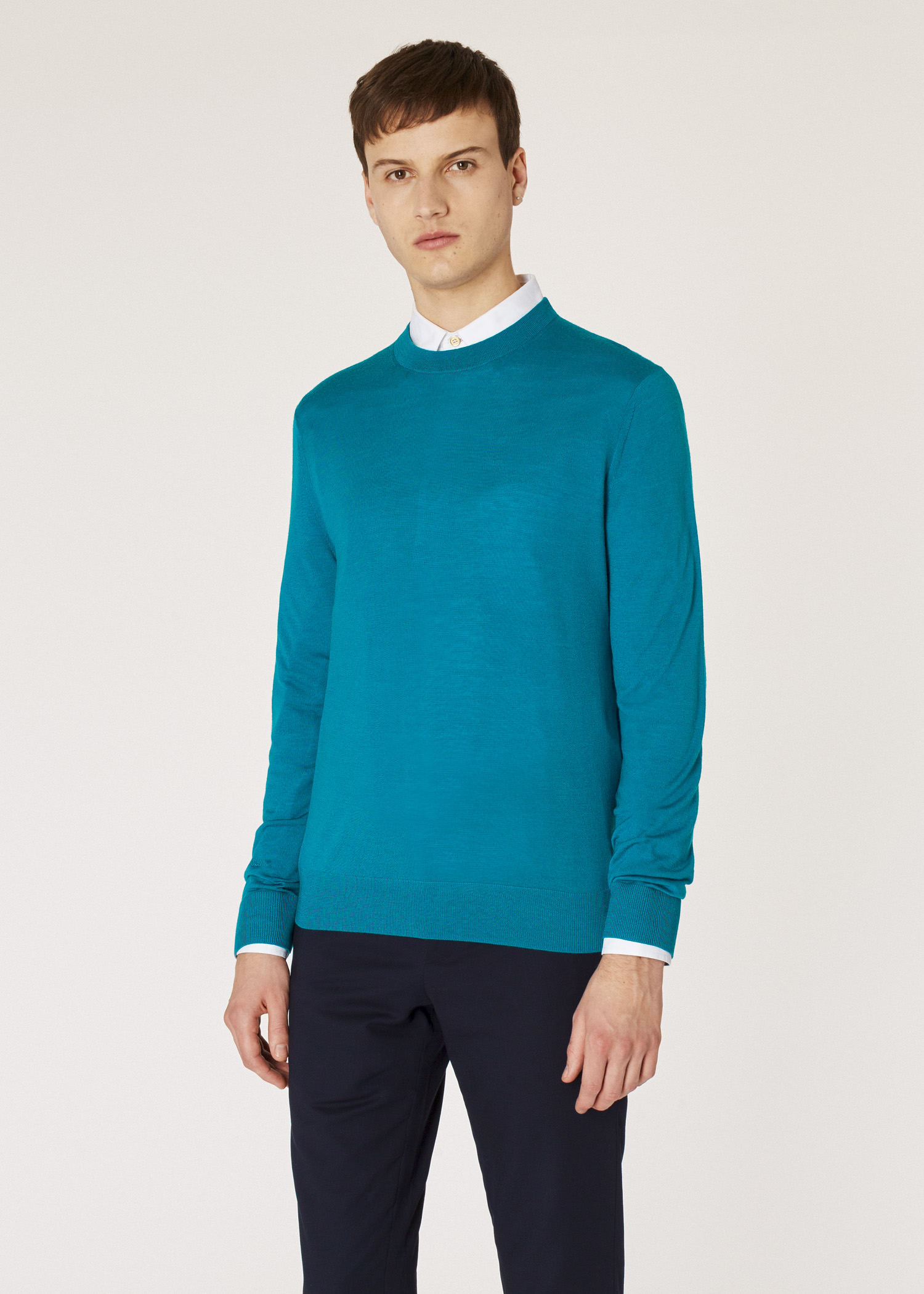 Men's Petrol Blue Merino Wool Sweater - Paul Smith Australia