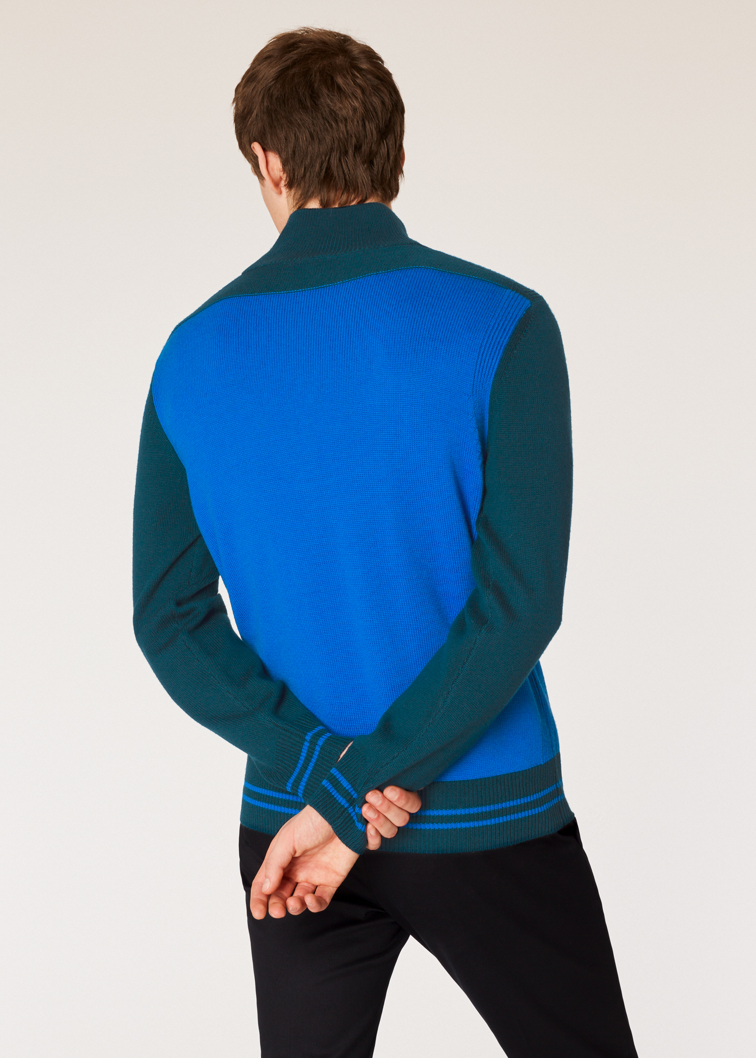 Download Men's Blue Colour-Block Merino Wool Funnel Neck Half-Zip ...