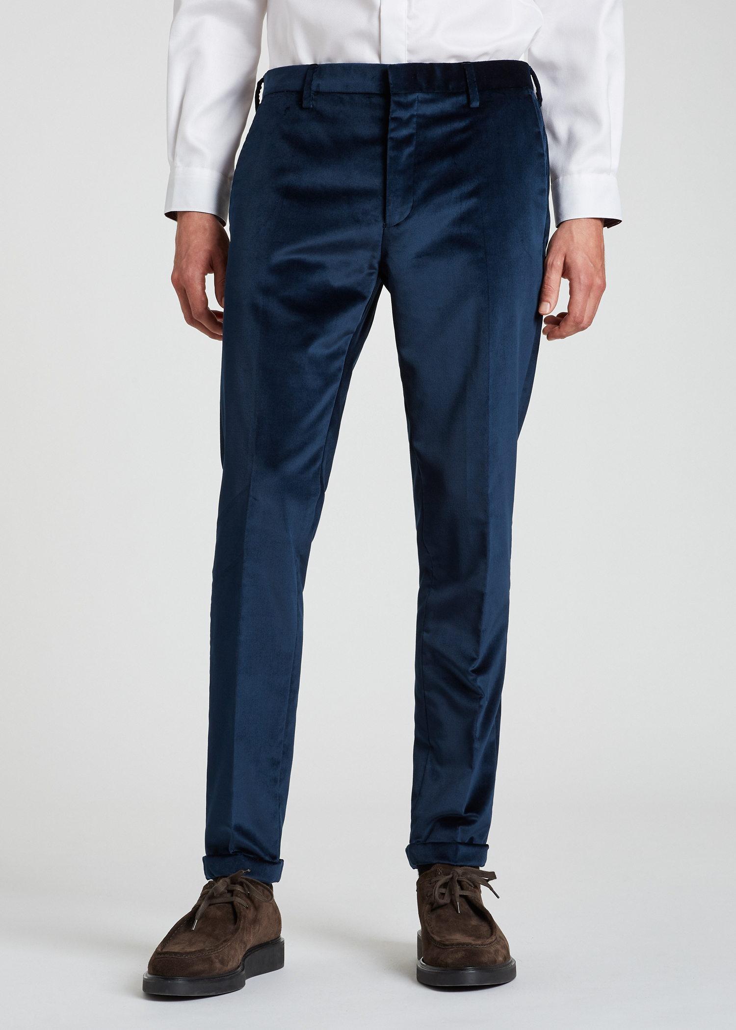 Model front view - Men's Slim-Fit Navy Cotton Velvet Trousers Paul Smith