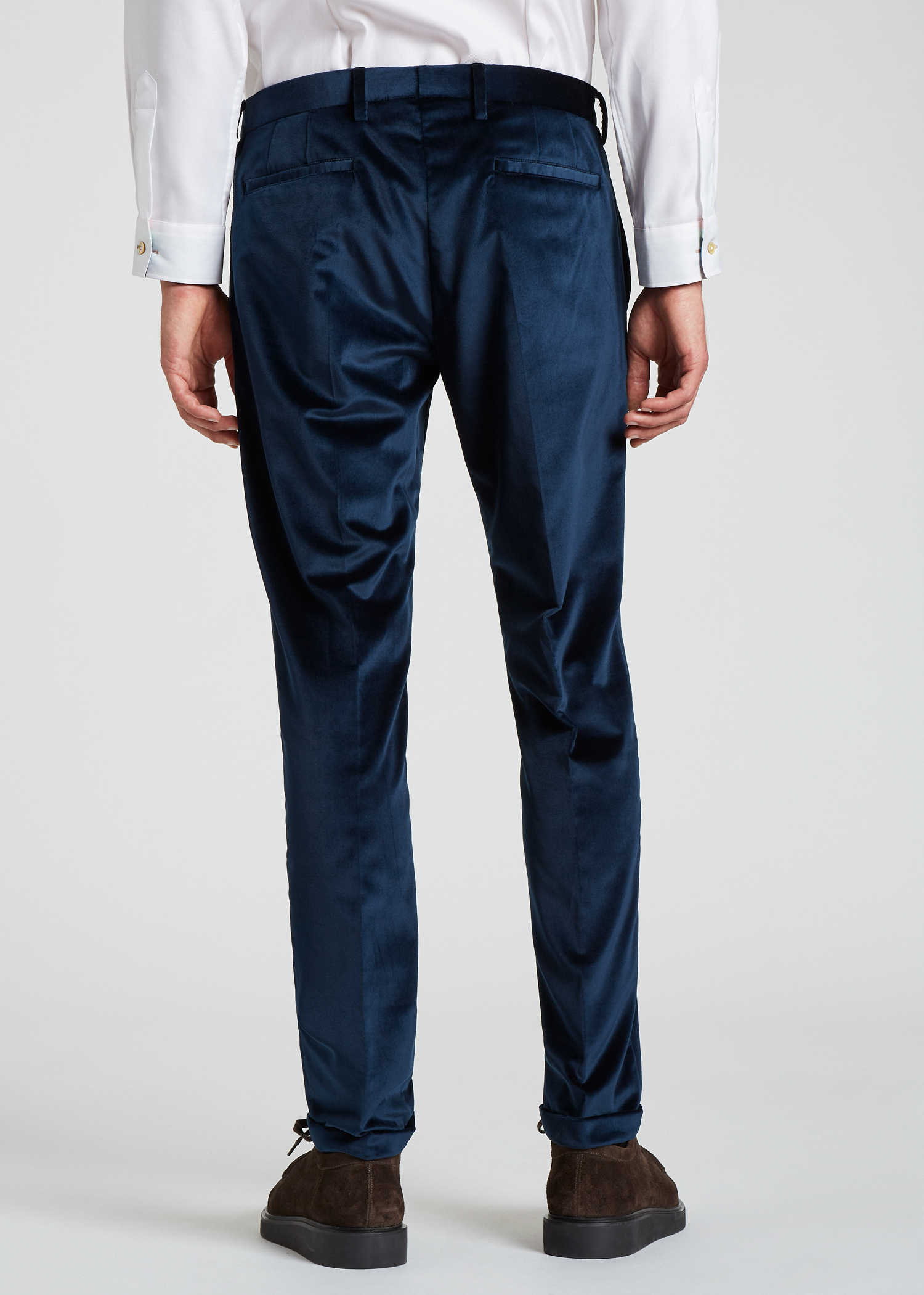 Model back view - Men's Slim-Fit Navy Cotton Velvet Trousers Paul Smith