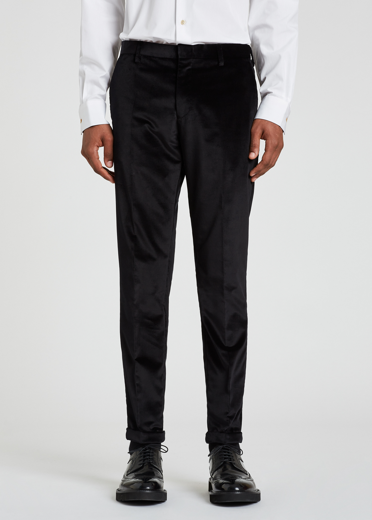 Model front view - Men's Slim-Fit Black Cotton Velvet Pants Paul Smith