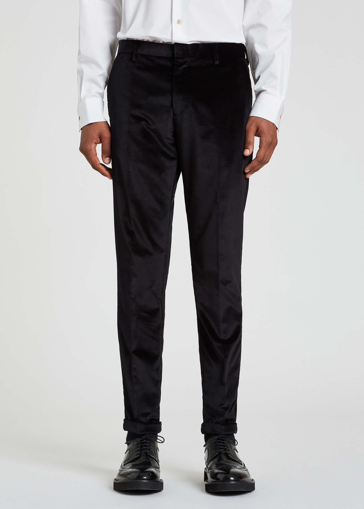 Men's Slim-Fit Black Cotton Velvet Trousers