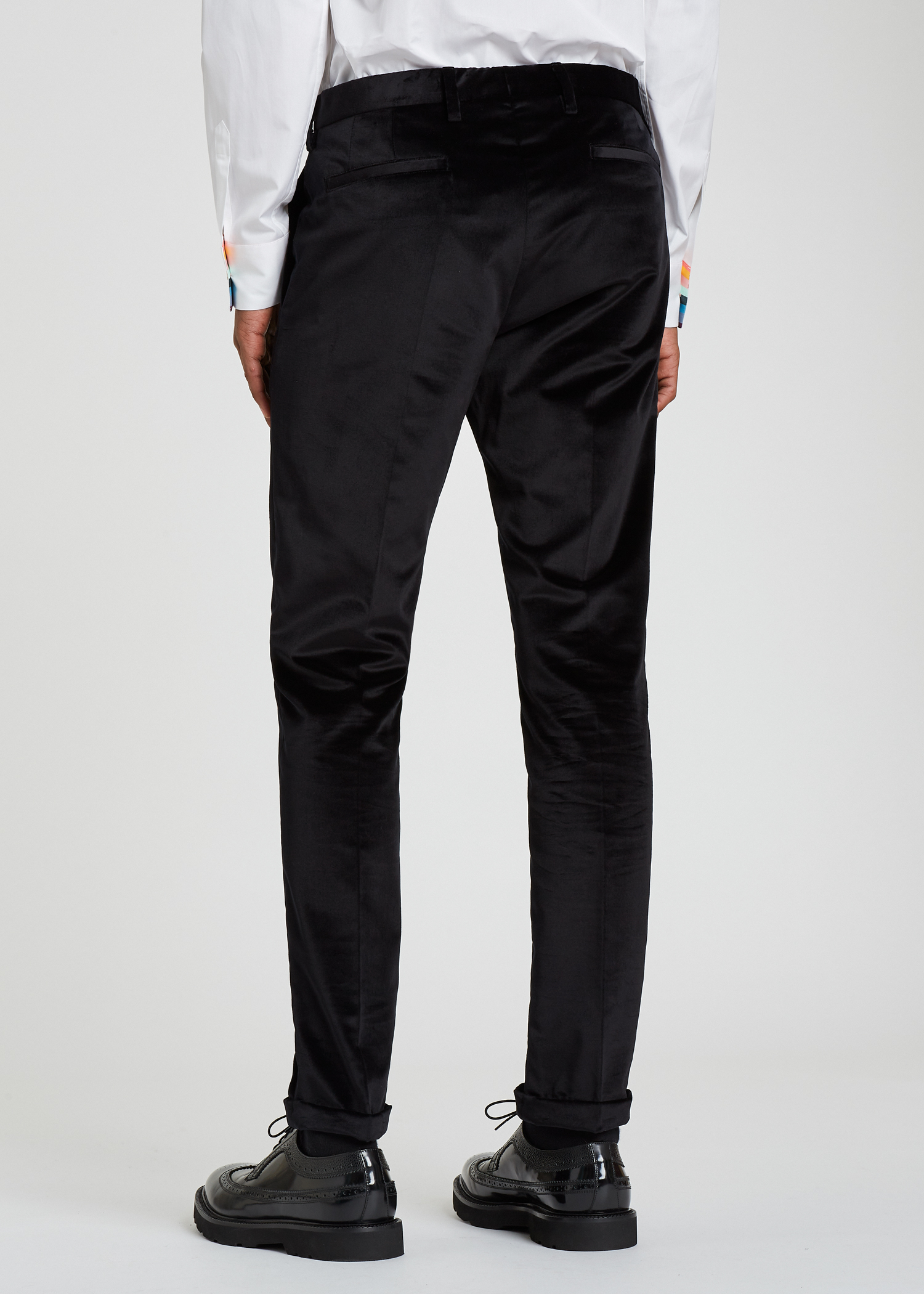 Model back view - Men's Slim-Fit Black Cotton Velvet Trousers Paul Smith