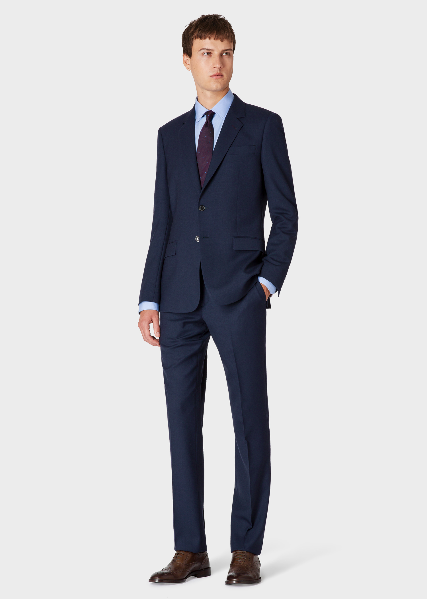 Model full view - The Piccadilly - Men's Tailored-Fit Navy Blue Wool Suit 'A Suit To Travel In'