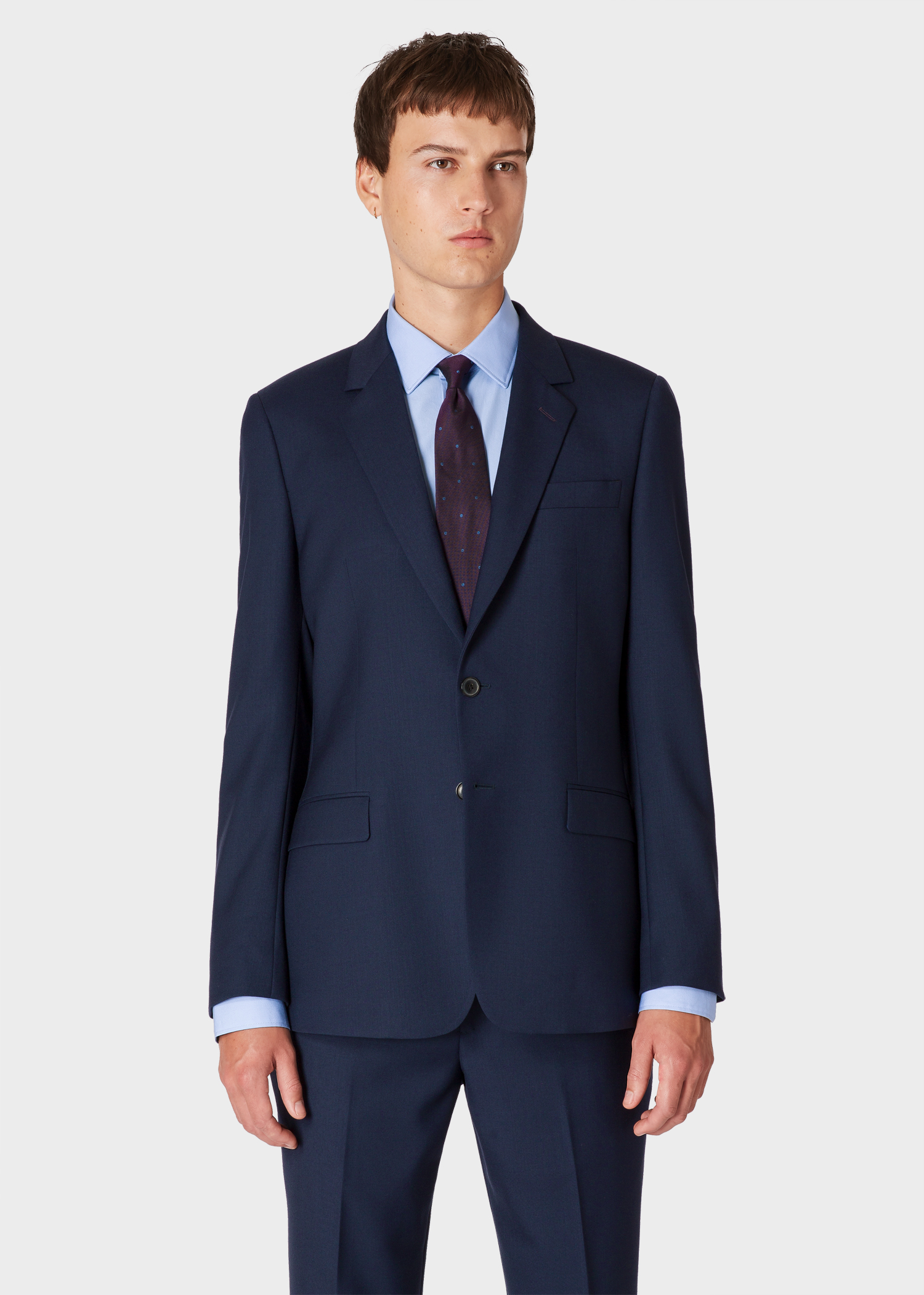 Model front blazer view - The Piccadilly - Men's Tailored-Fit Navy Blue Wool Suit 'A Suit To Travel In'