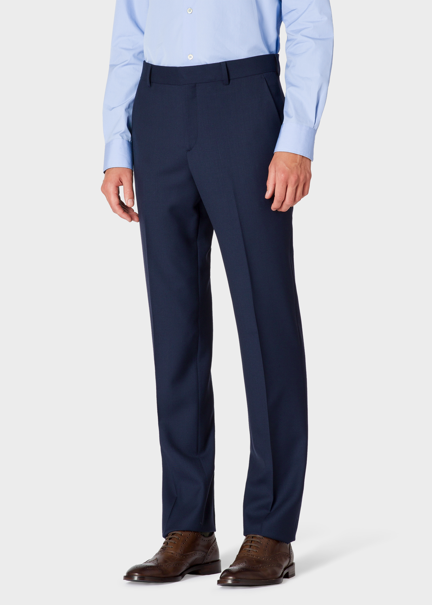 Model front pants view - The Piccadilly - Men's Tailored-Fit Navy Blue Wool Suit 'A Suit To Travel In'