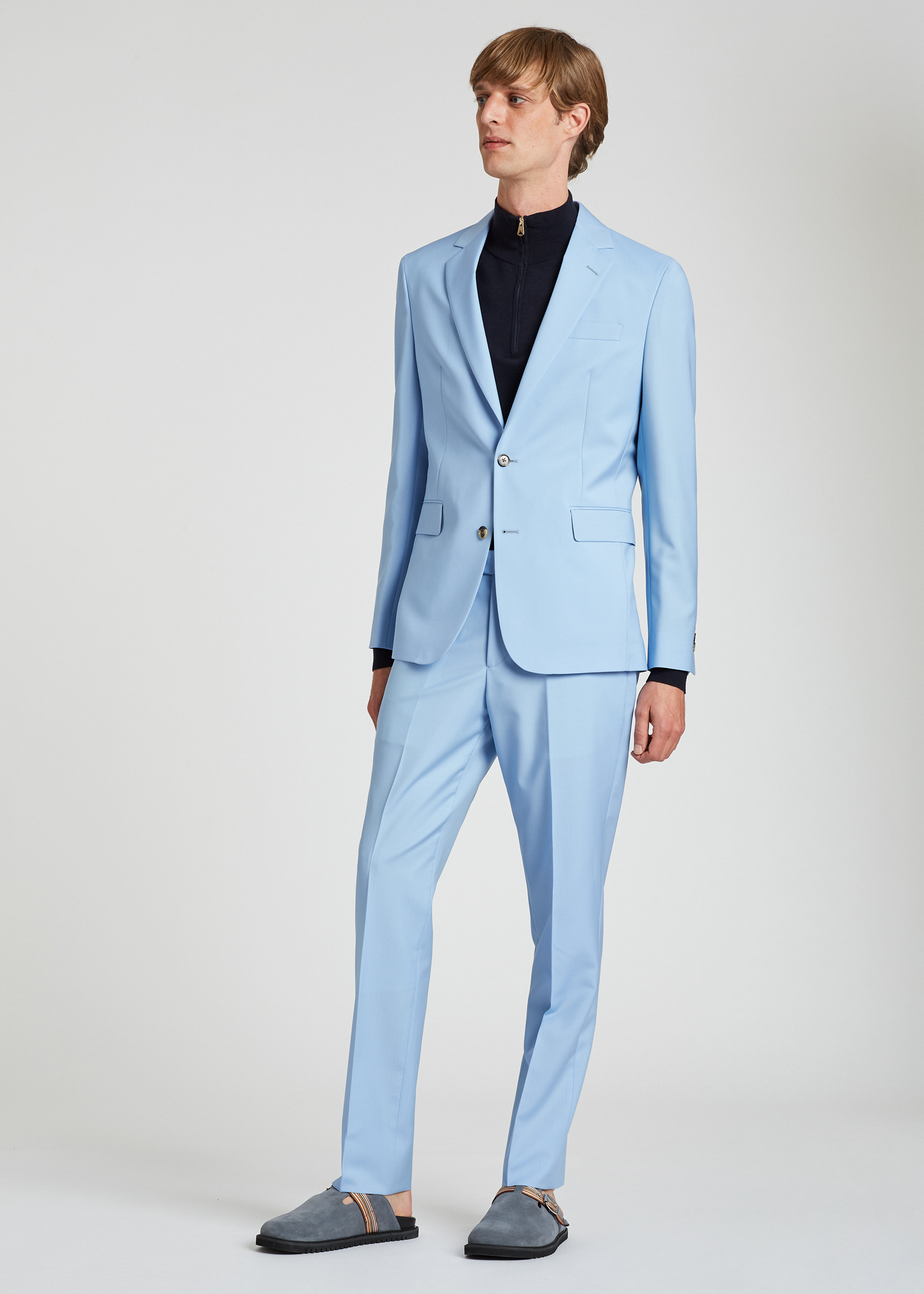 Model full view - Men's Pastel Blue Wool-Mohair Suit Paul Smith