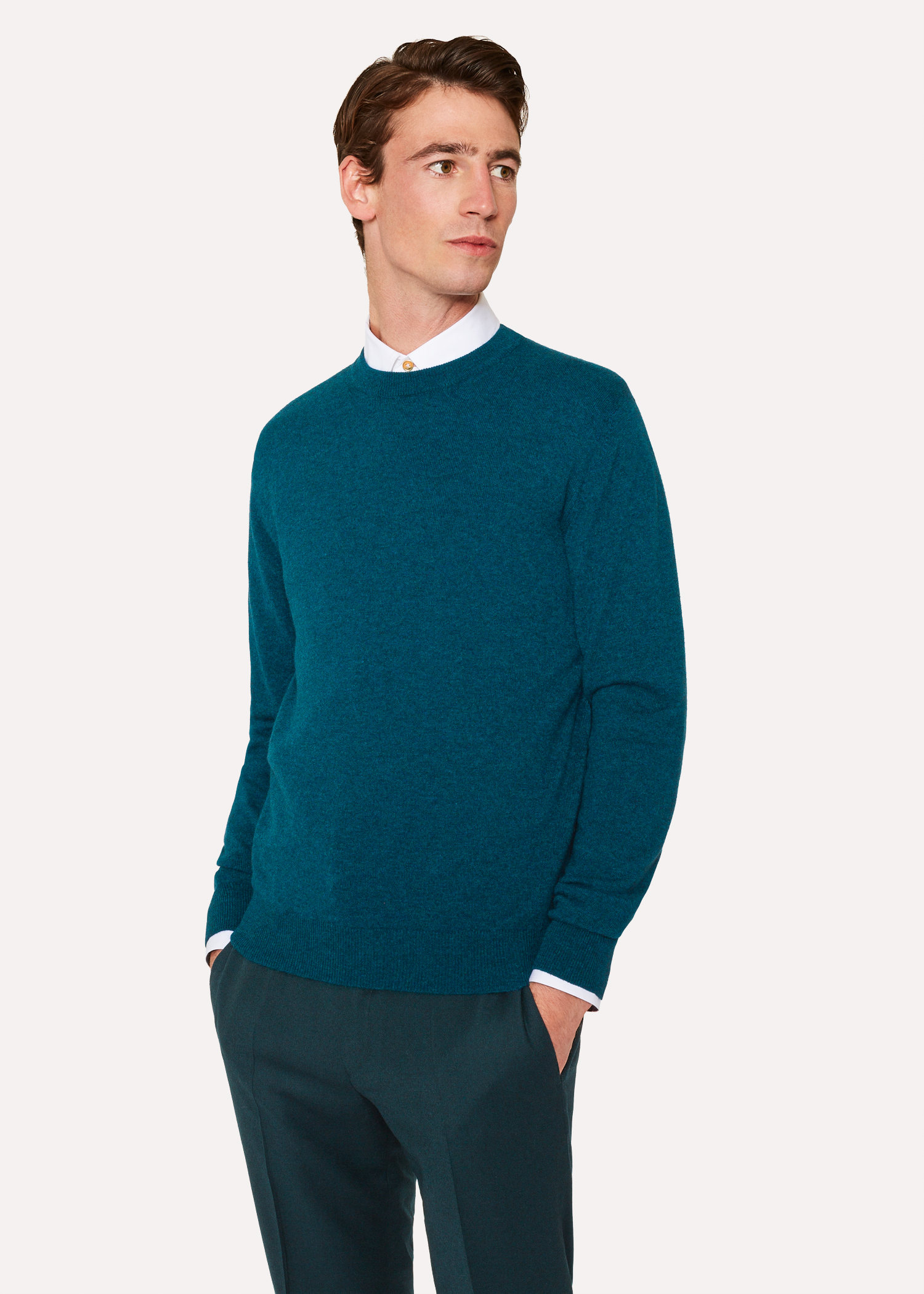 Men's Teal Cashmere Crew Neck Sweater - Paul Smith US