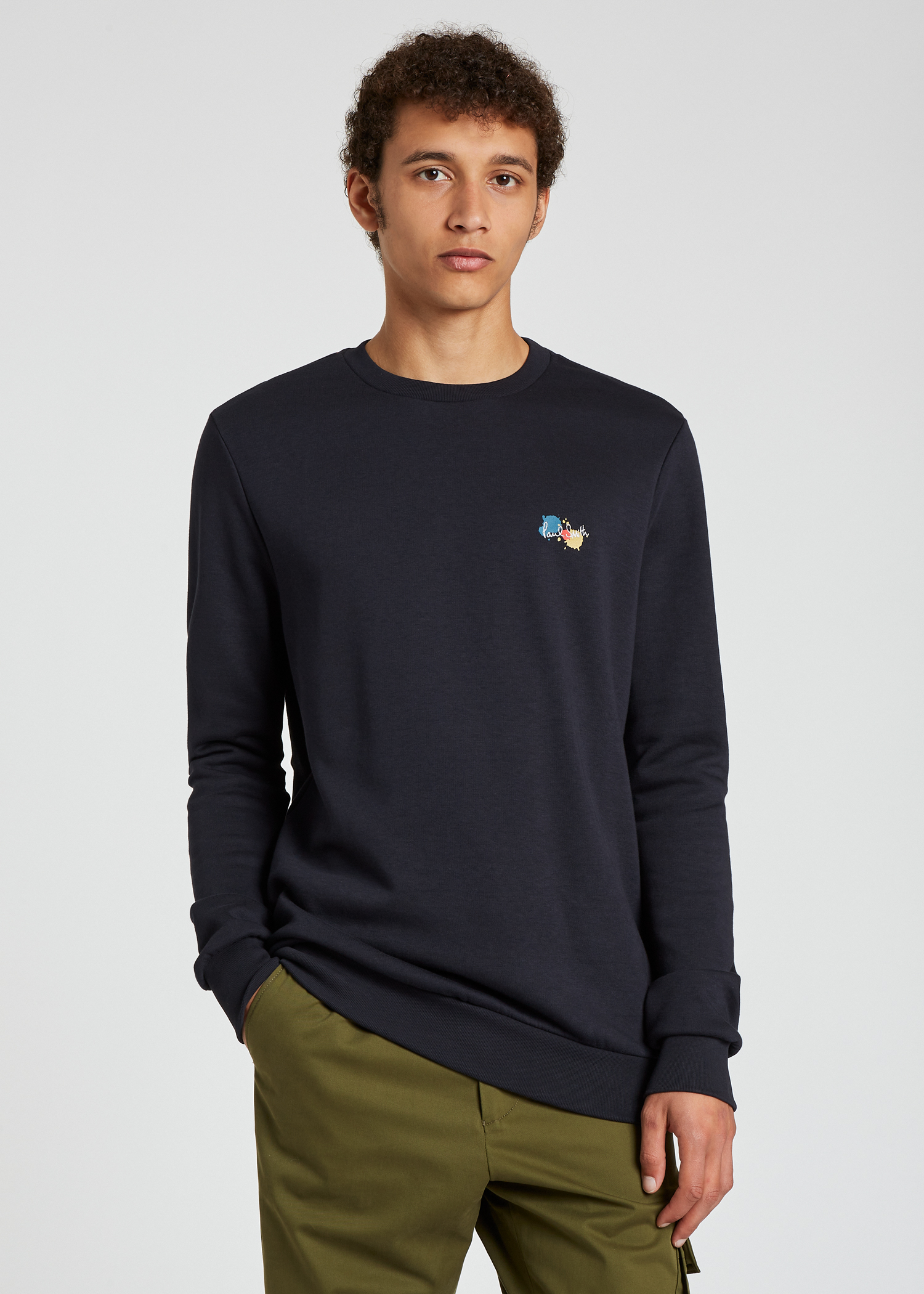 Model Front view - Men's Dark Navy 'Paint Splatter' Sweatshirt Paul Smith