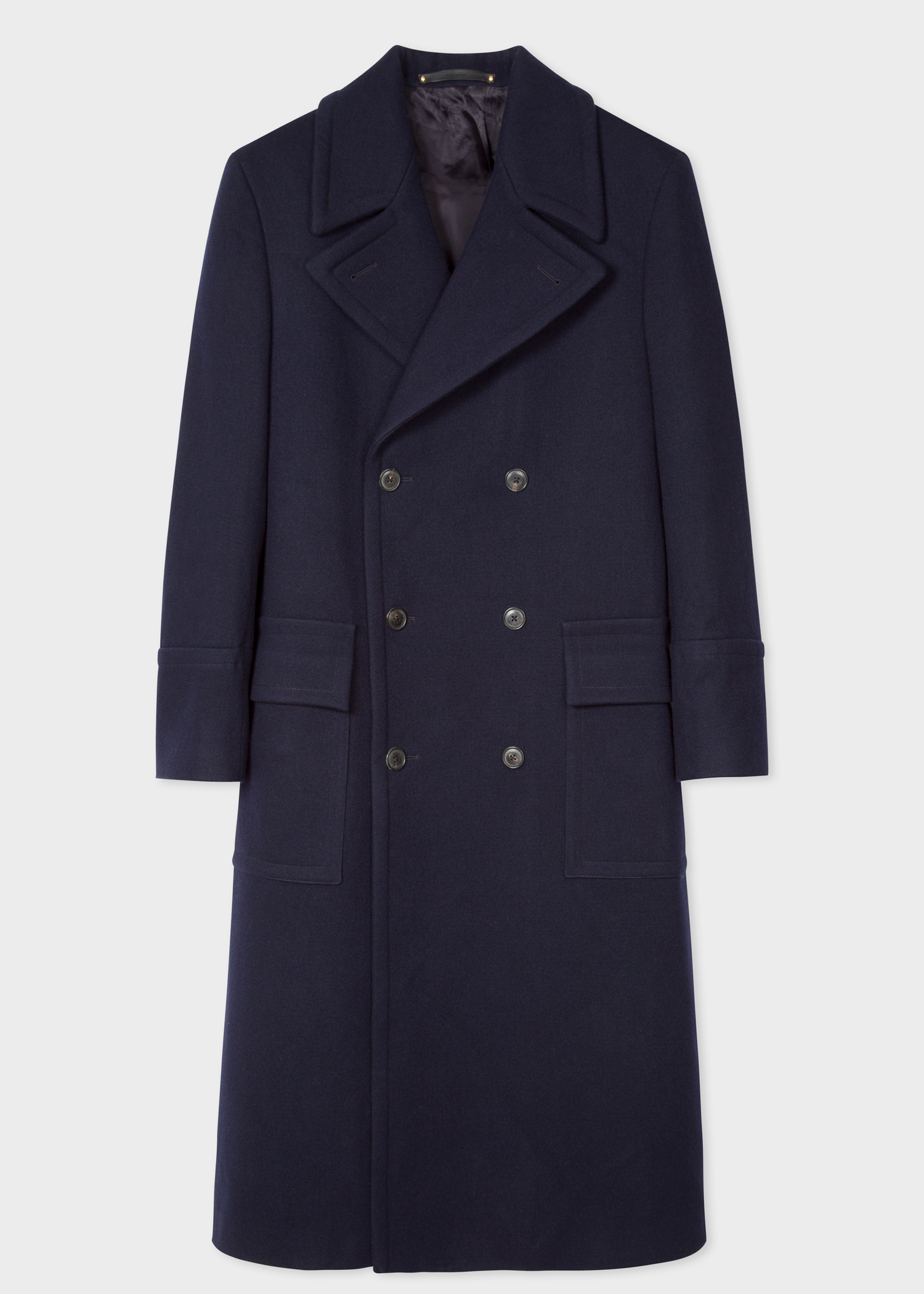 Men's Navy Double-Breasted Wool-Blend Overcoat - Paul Smith