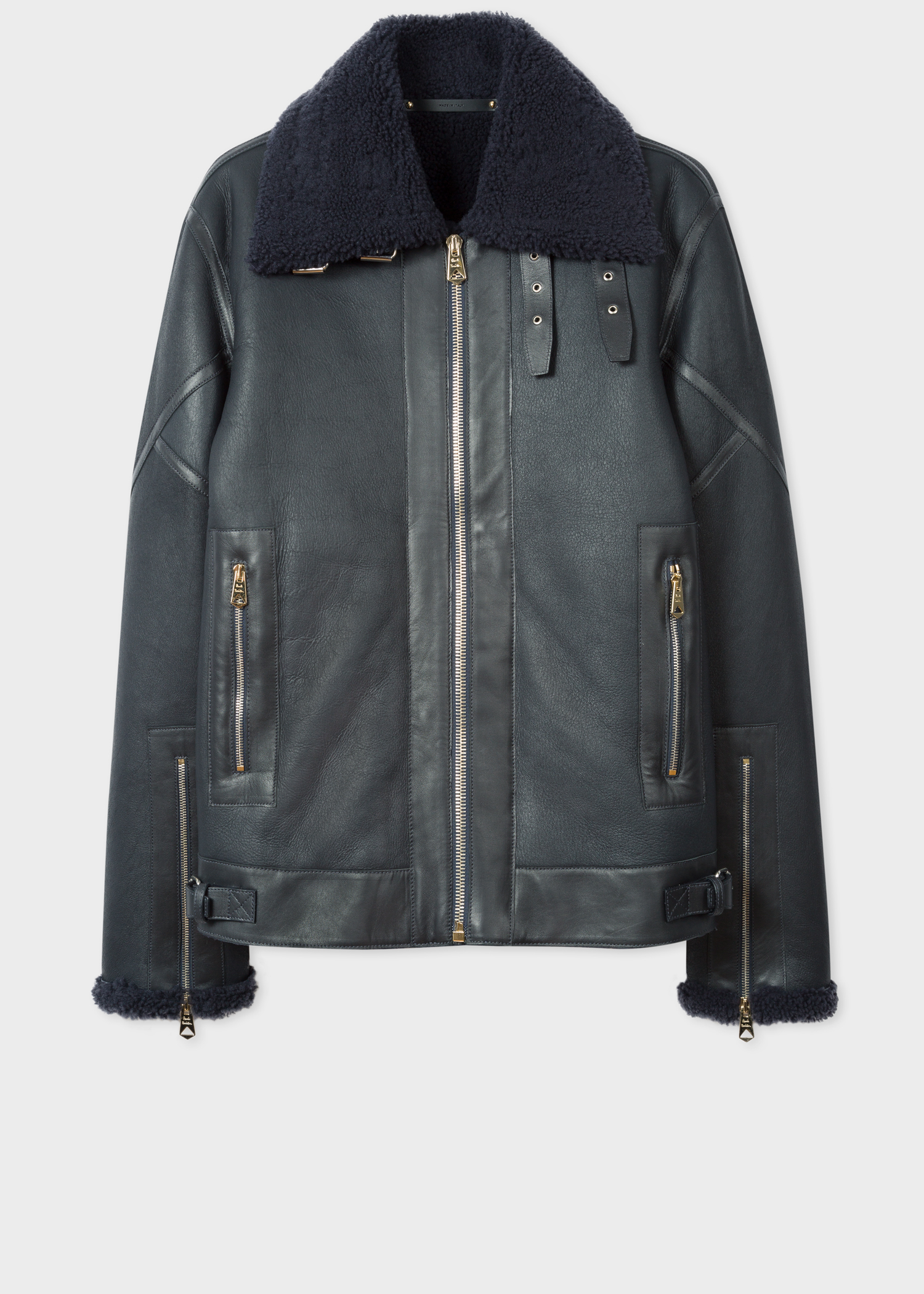 Men's Navy Shearling Flight Jacket - Paul Smith US