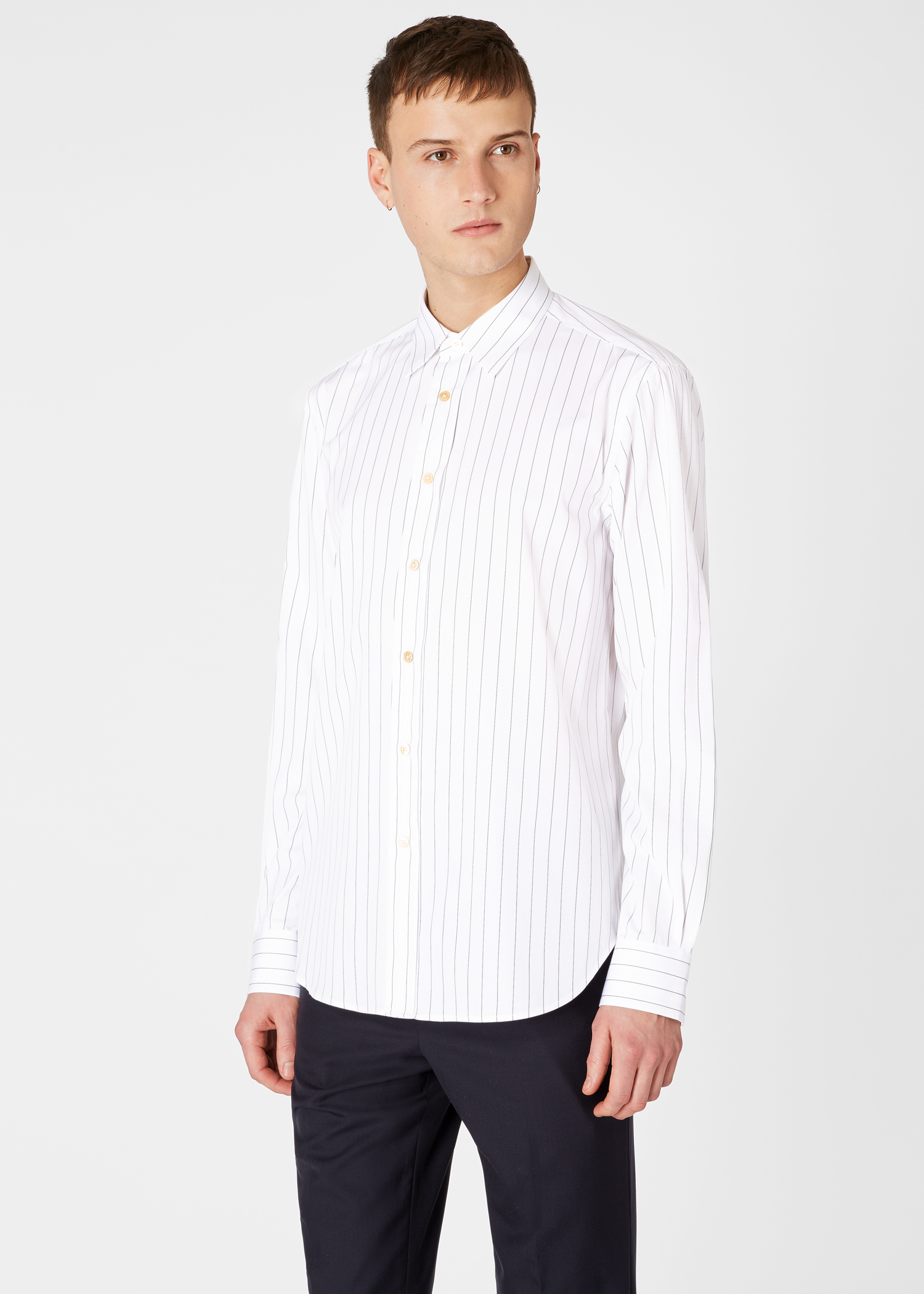 Model front close up - Men's Tailored-Fit Pin Stripe Cotton Shirt Paul Smith