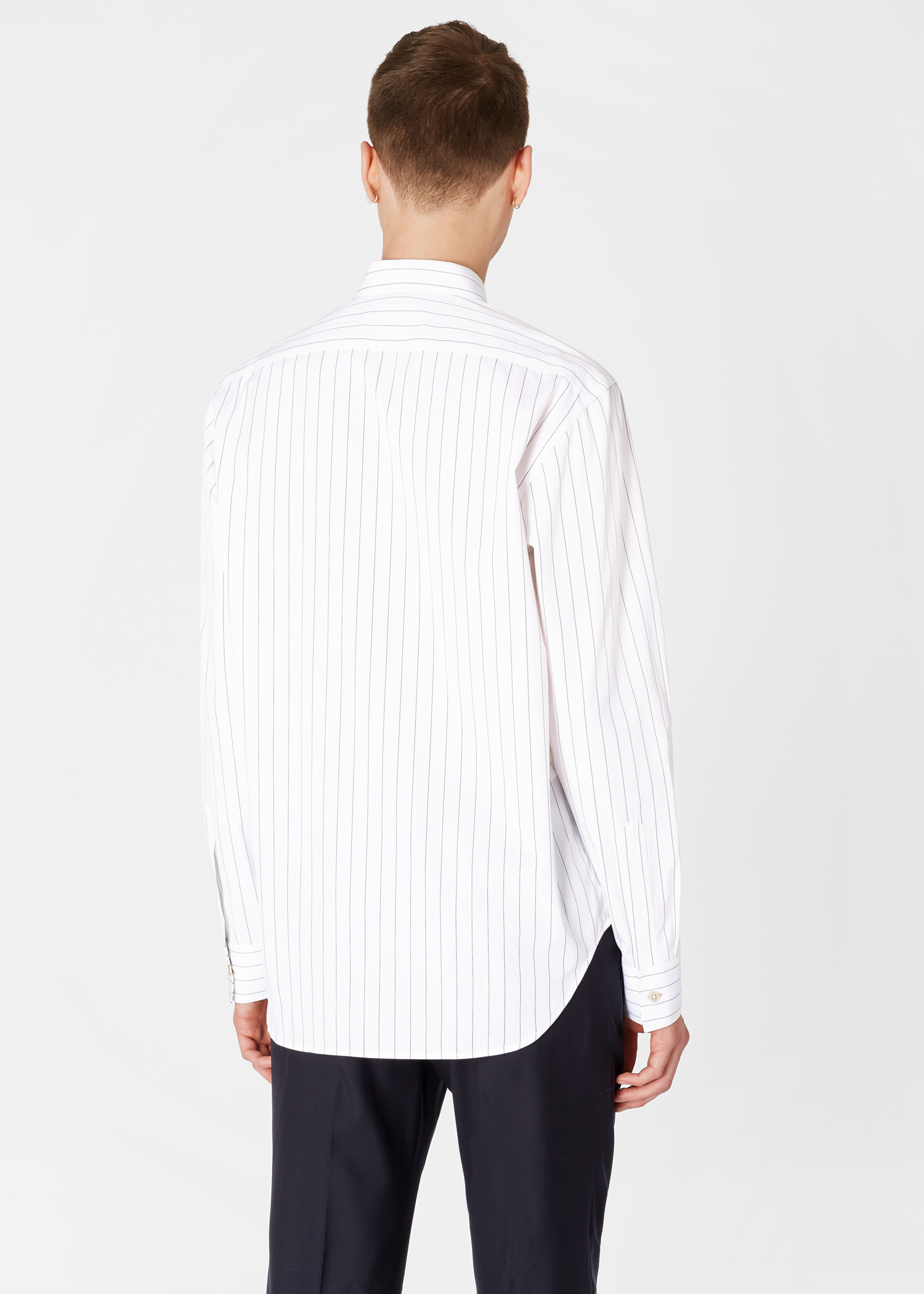 Model back close up - Men's Tailored-Fit Pin Stripe Cotton Shirt Paul Smith