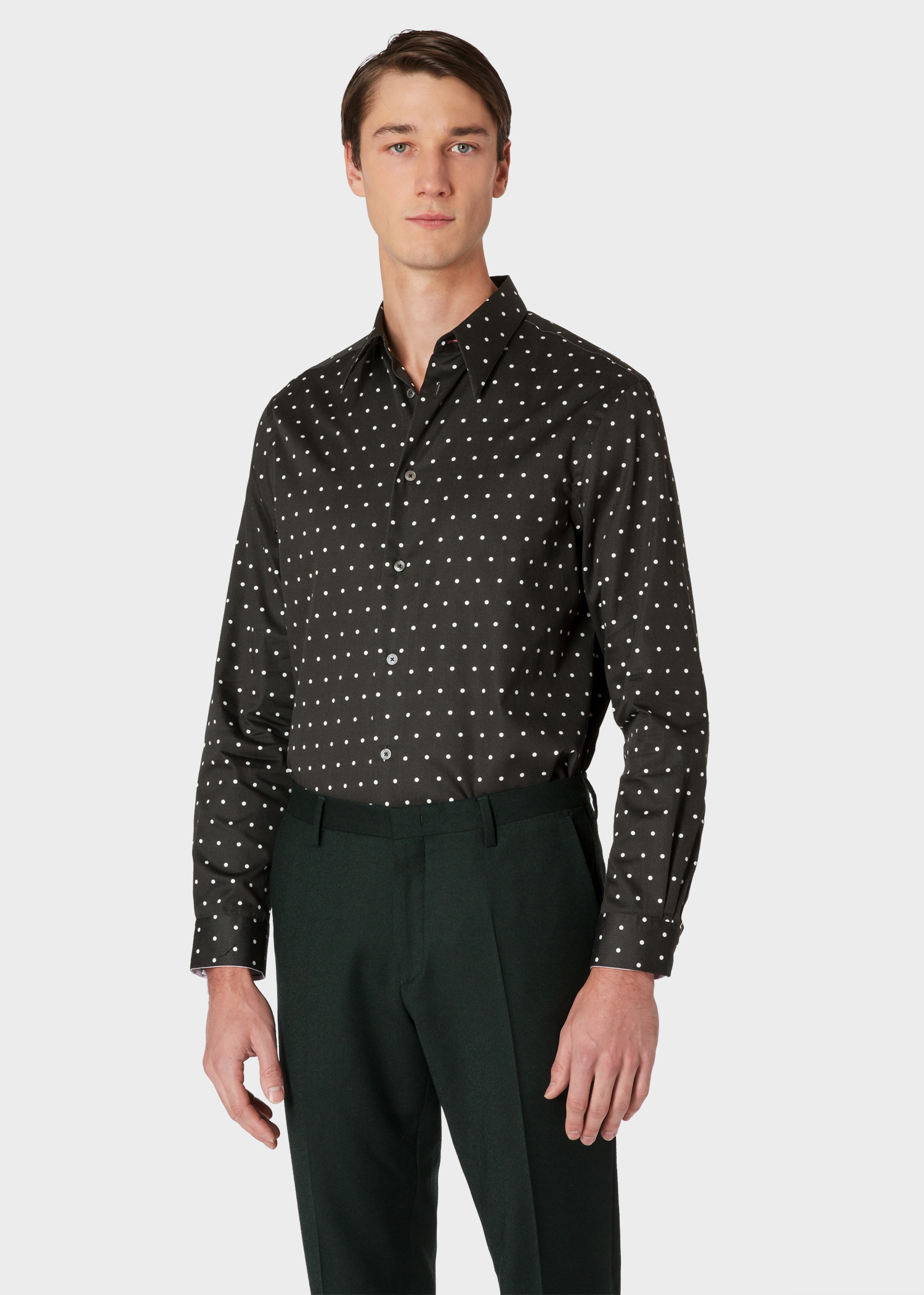 black polka dot dress shirt