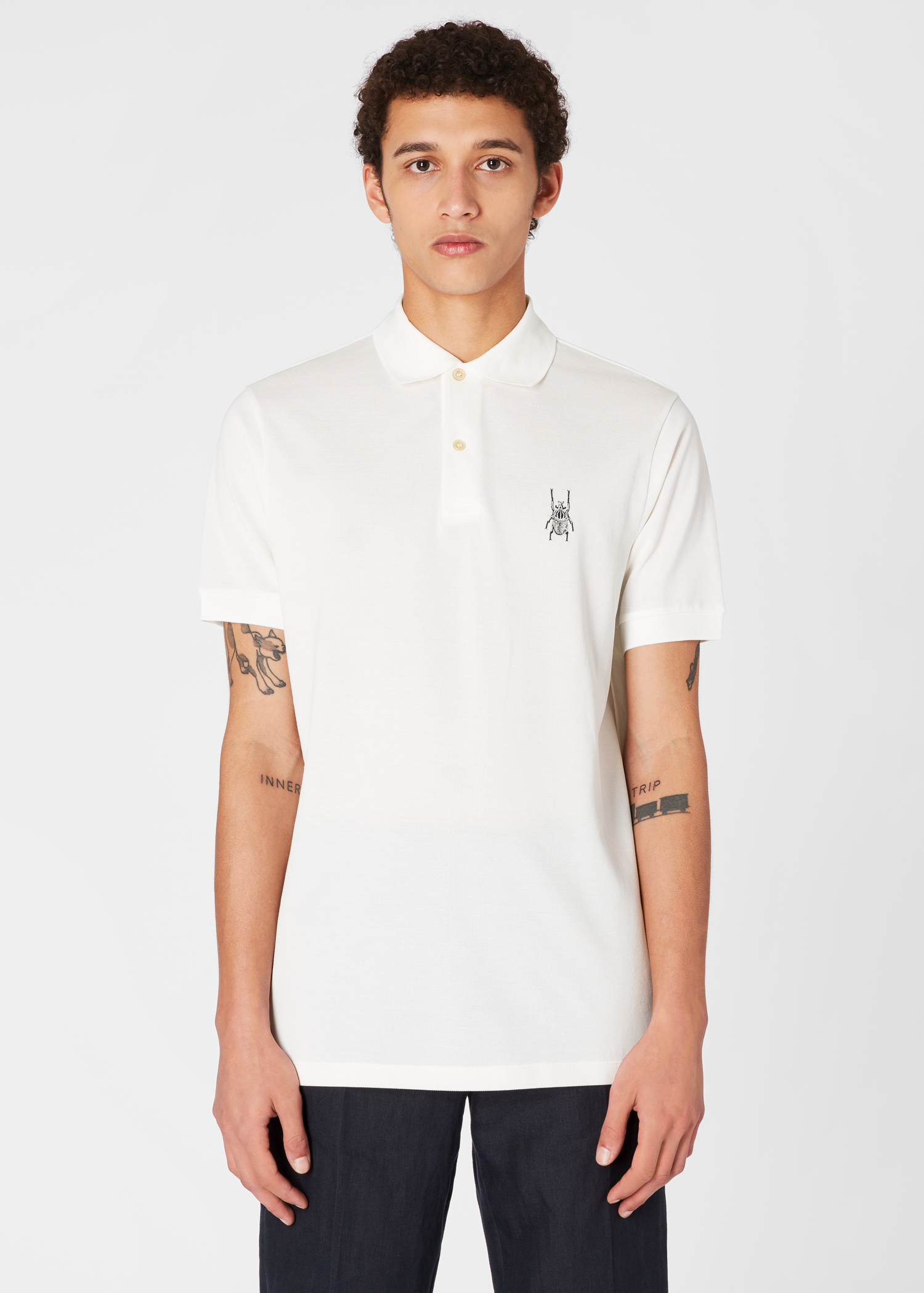 Men's White Polo Shirt 'Beetle' Embroidery