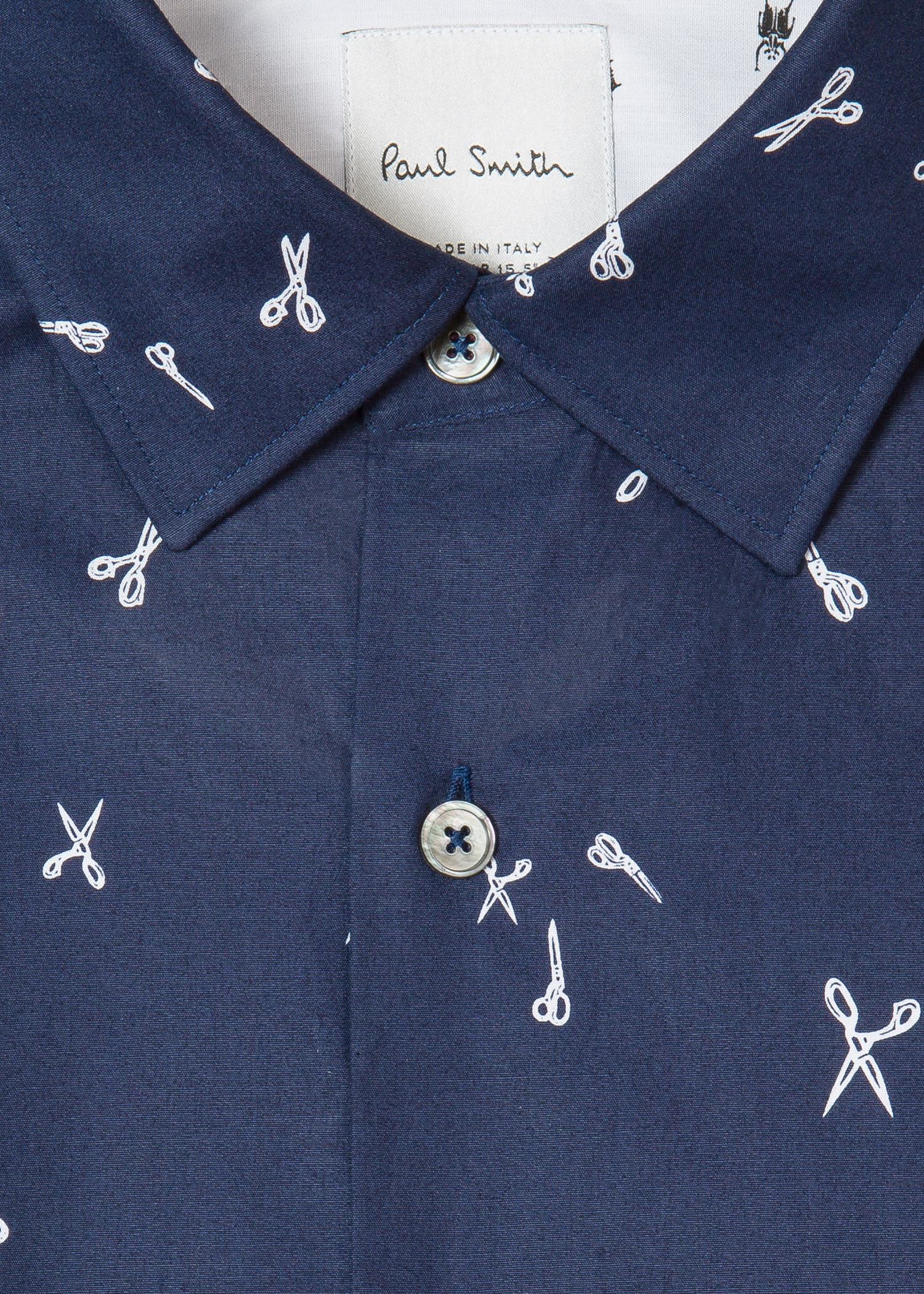 Collar view - Men's Tailored-Fit Navy 'Scissors' Print Cotton Shirt Paul Smith