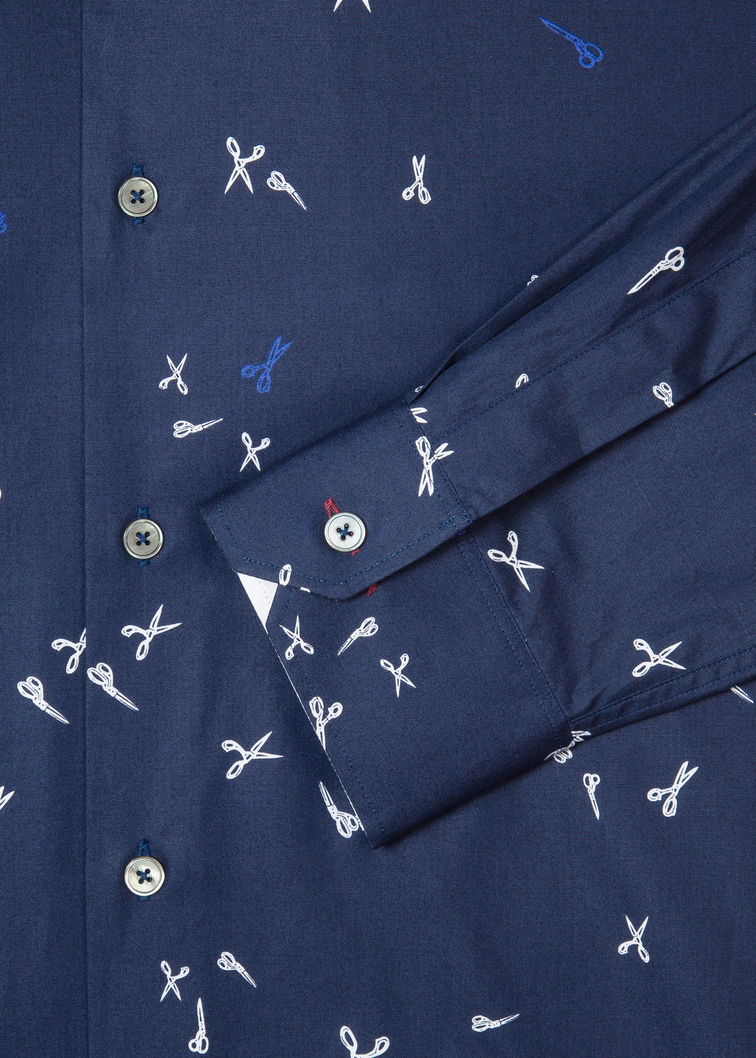 Cuff view - Men's Tailored-Fit Navy 'Scissors' Print Cotton Shirt Paul Smith