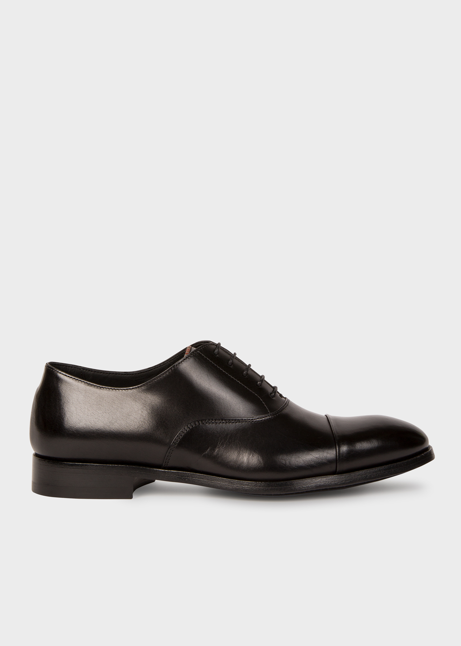 Side View - Men's Black Leather 'Brent' Oxford Shoes With 'Signature Stripe' Details Paul Smith