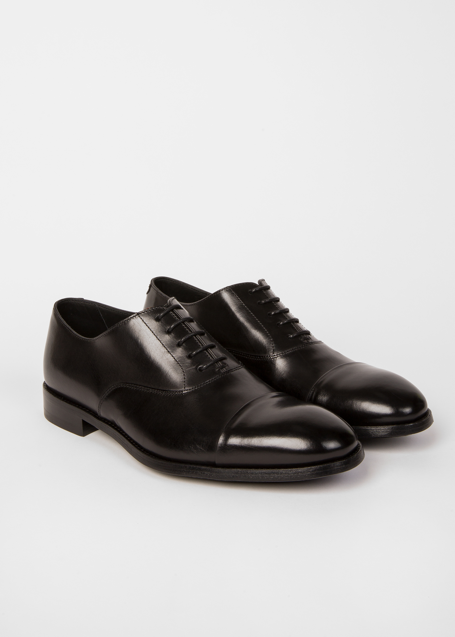 Angled View - Men's Black Leather 'Brent' Oxford Shoes With 'Signature Stripe' Details Paul Smith