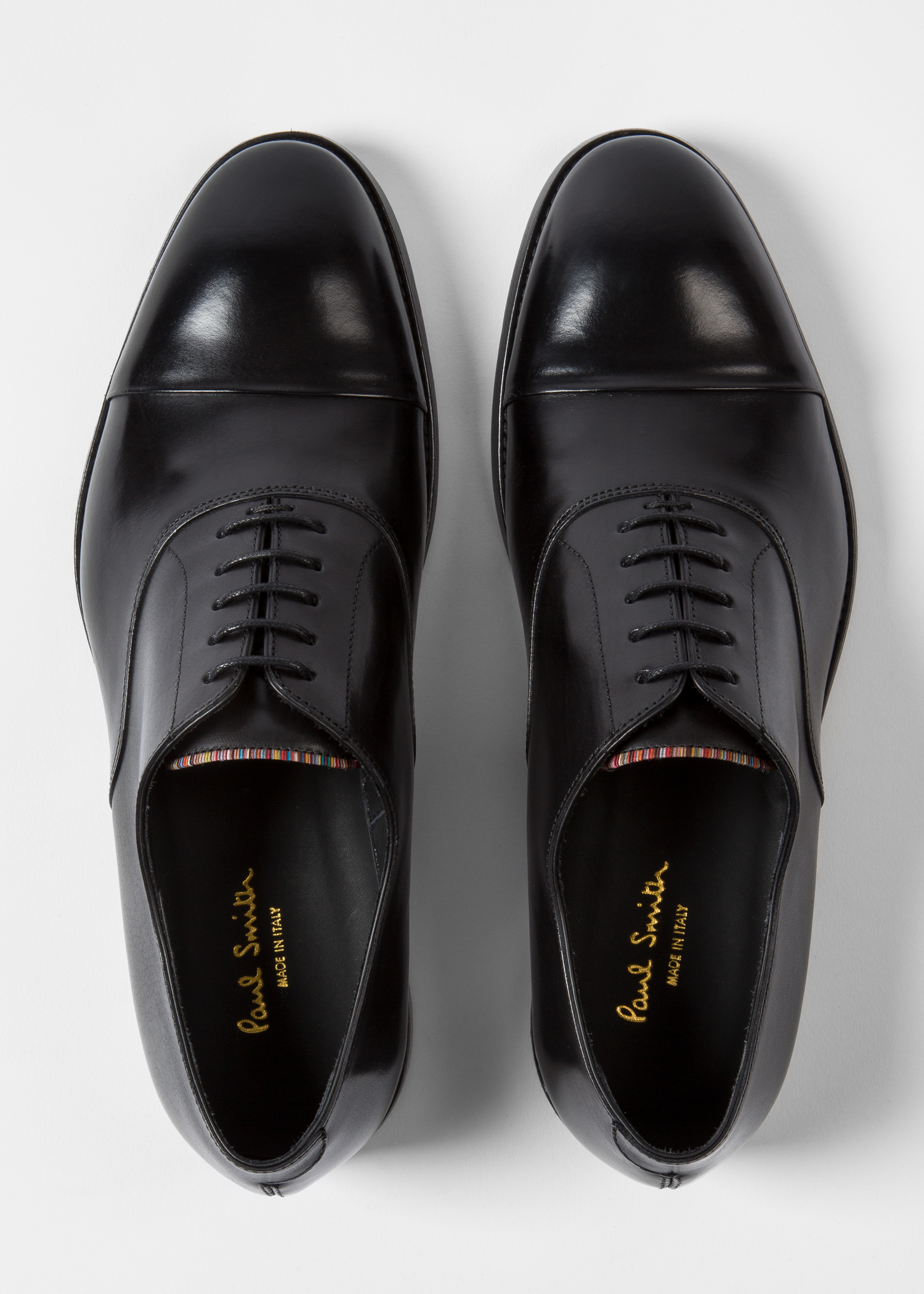 Top Down View - Men's Black Leather 'Brent' Oxford Shoes With 'Signature Stripe' Details Paul Smith