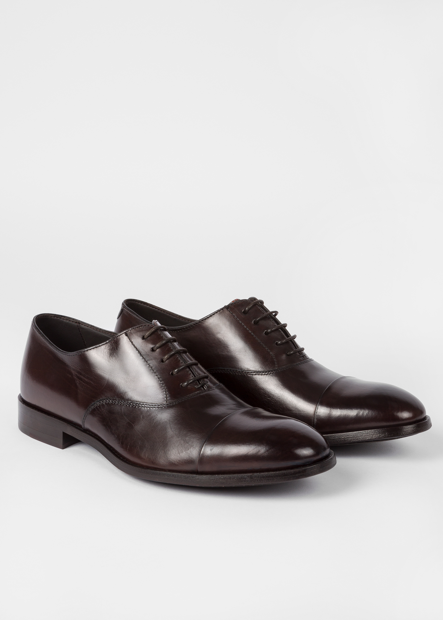 Angled View - Men's Chocolate Brown Leather 'Brent' Oxford Shoes With 'Signature Stripe' Details Paul Smith