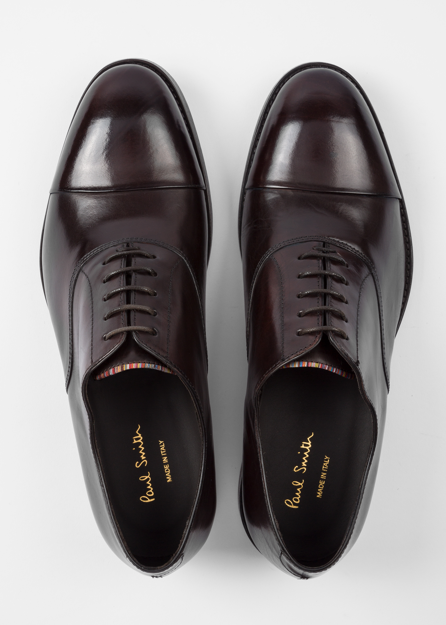 Top Down View - Men's Chocolate Brown Leather 'Brent' Oxford Shoes With 'Signature Stripe' Details Paul Smith