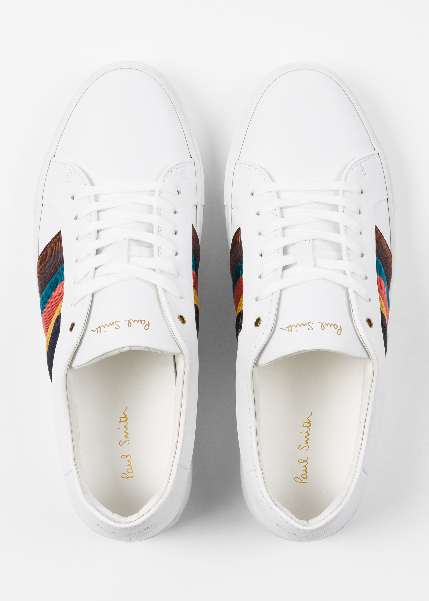 Men's White Calf Leather 'Ivo' Trainers With Bright Stripe Panels by ...