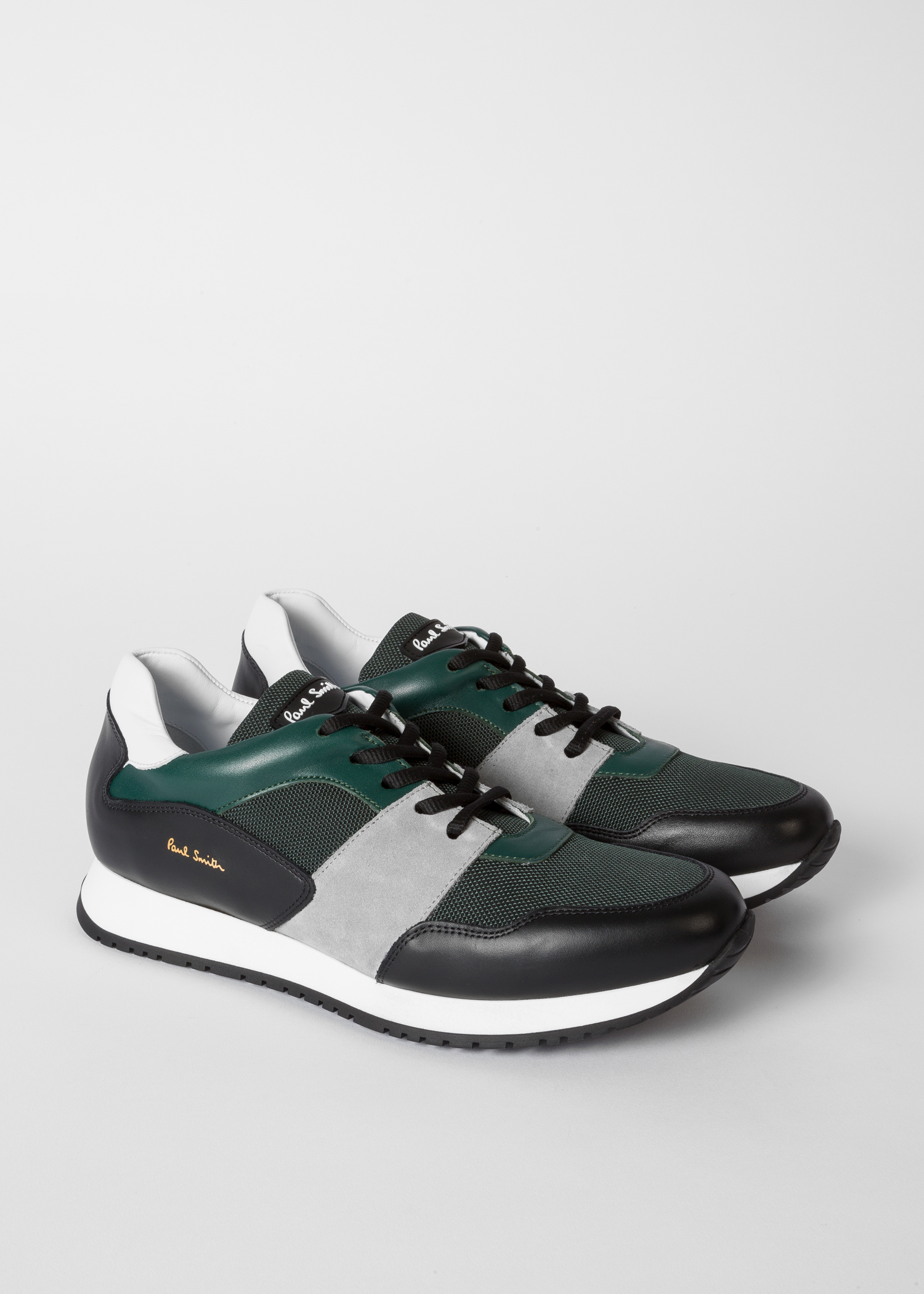 Men's Dark Green Leather And Mesh 'Pioneer' Trainers