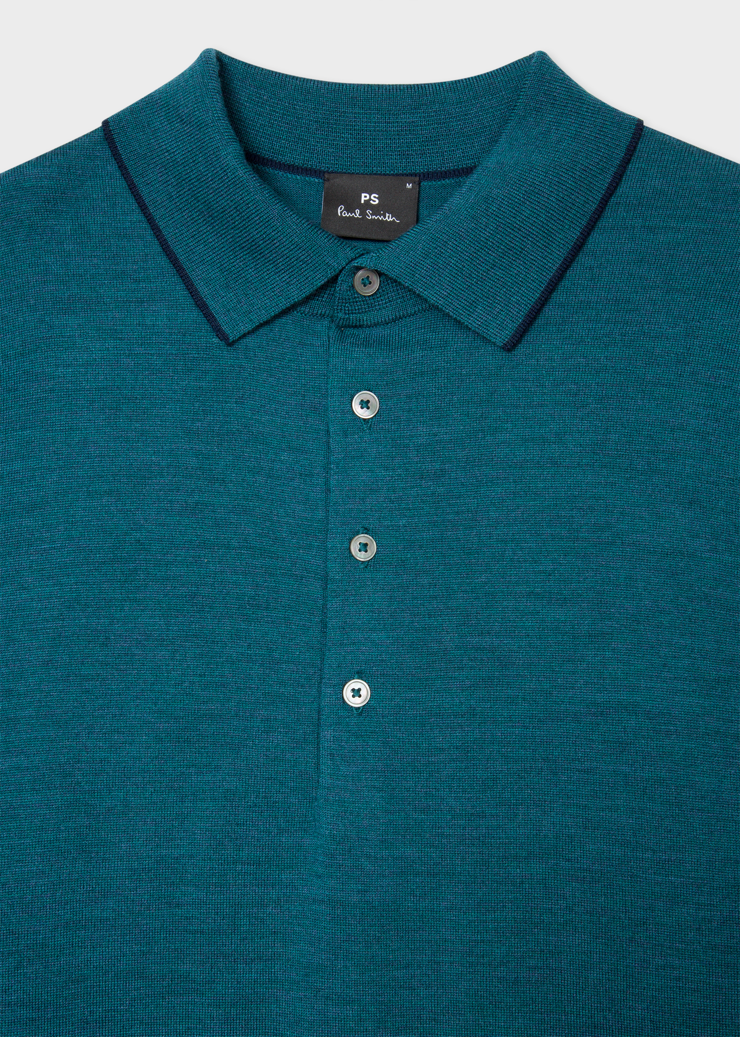 Men's Dark Teal Merino Wool Long-Sleeve Polo Shirt - Paul Smith US