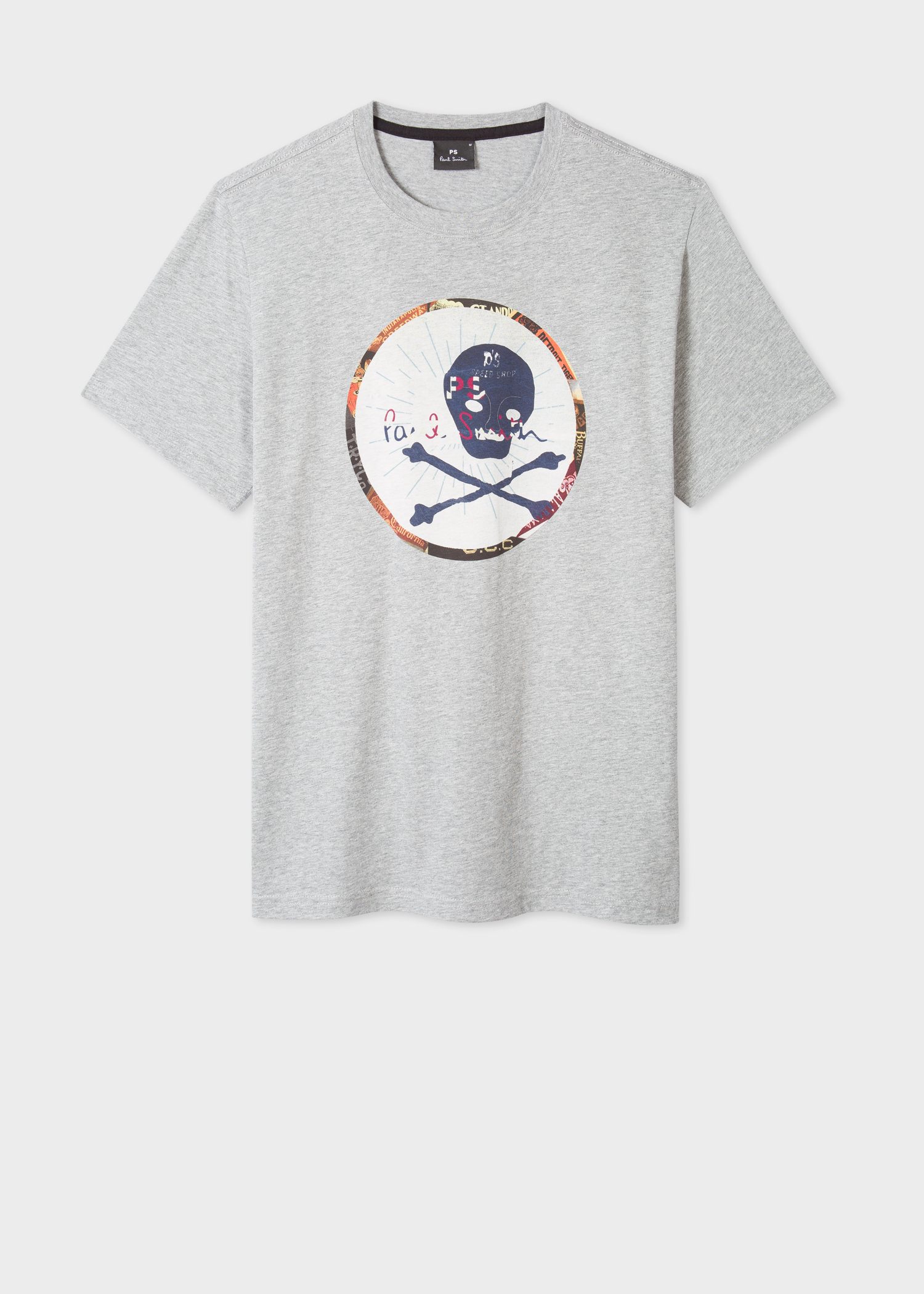 Front View - Men's Grey Marl 'Speed Shop' Print Organic-Cotton T-Shirt Paul Smith