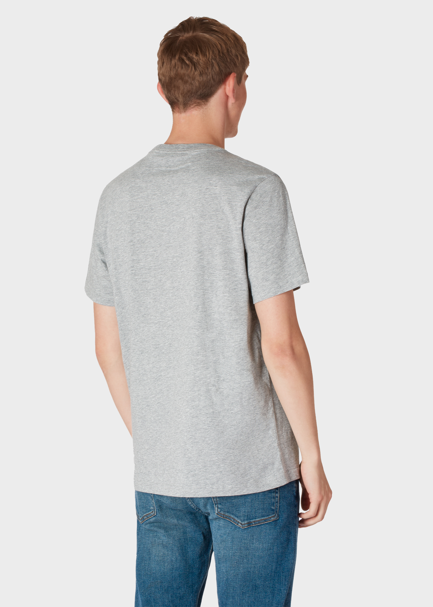 Model back close up - Men's Grey Marl 'Speed Shop' Print Organic-Cotton T-Shirt Paul Smith