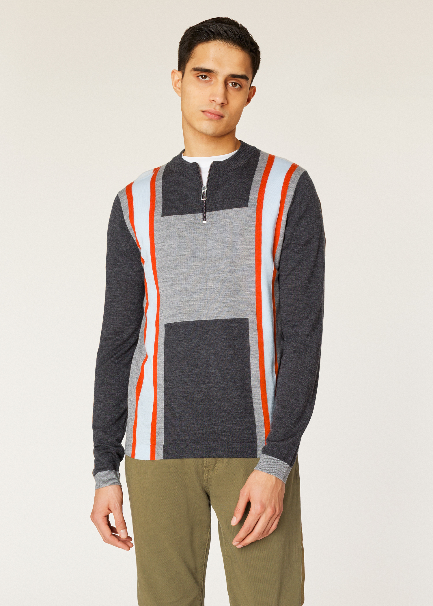 Download Men's Grey And Orange Colour-Block Merino-Wool Sweater ...