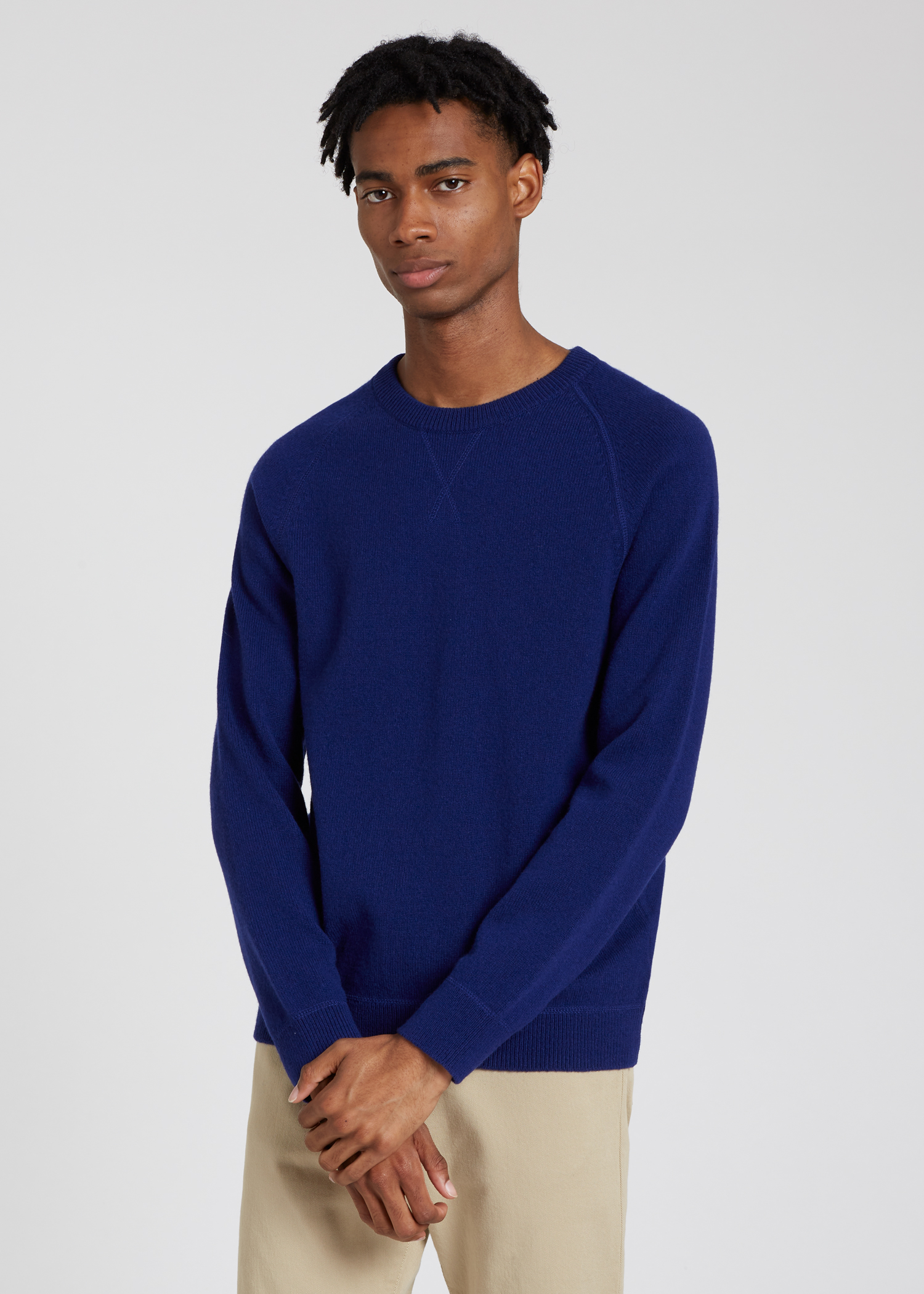 Men's Cobalt Blue Merino Raglan Sleeve Sweater