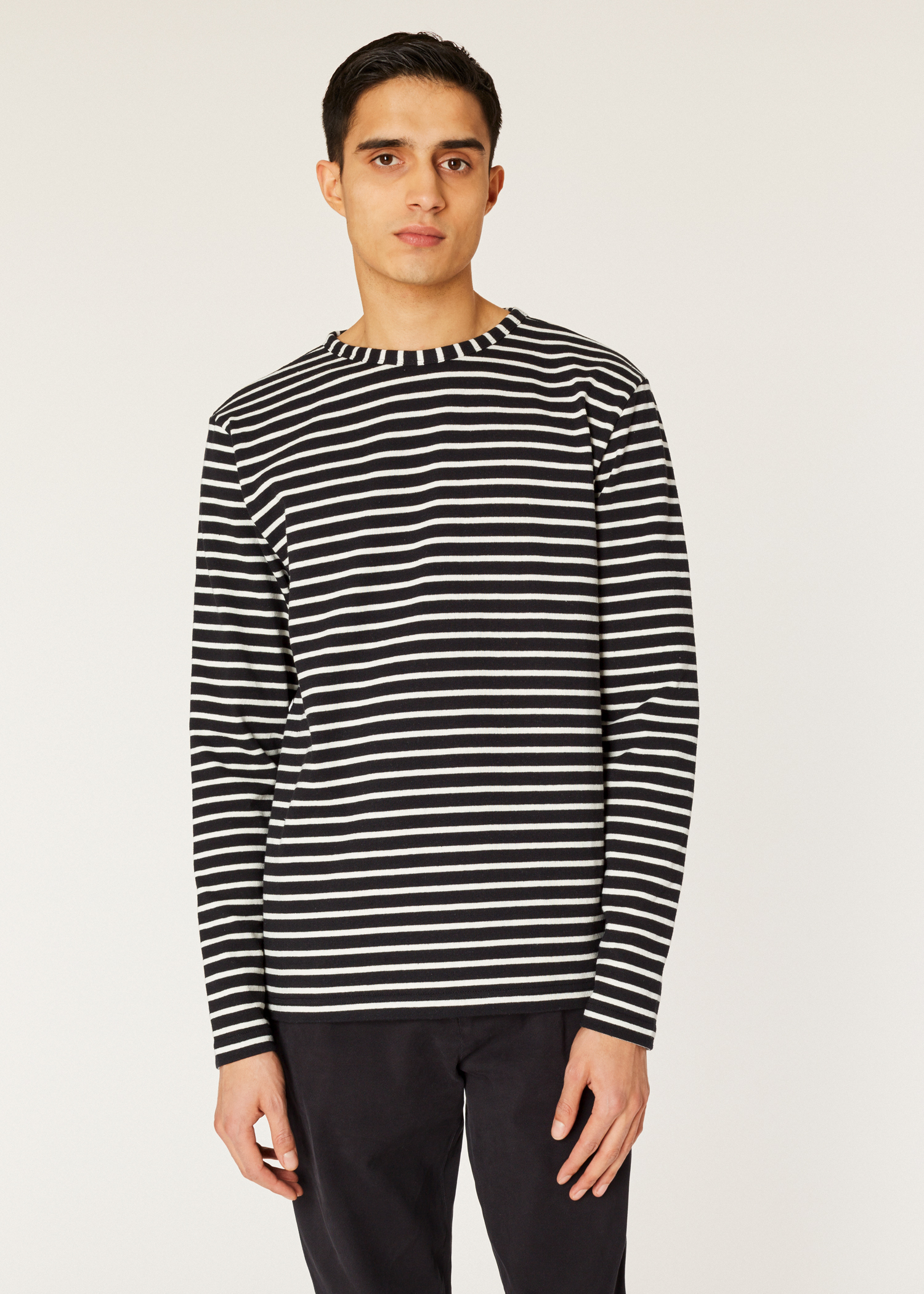 Download Men's Black And White Stripe Cotton Long-Sleeve T-Shirt ...