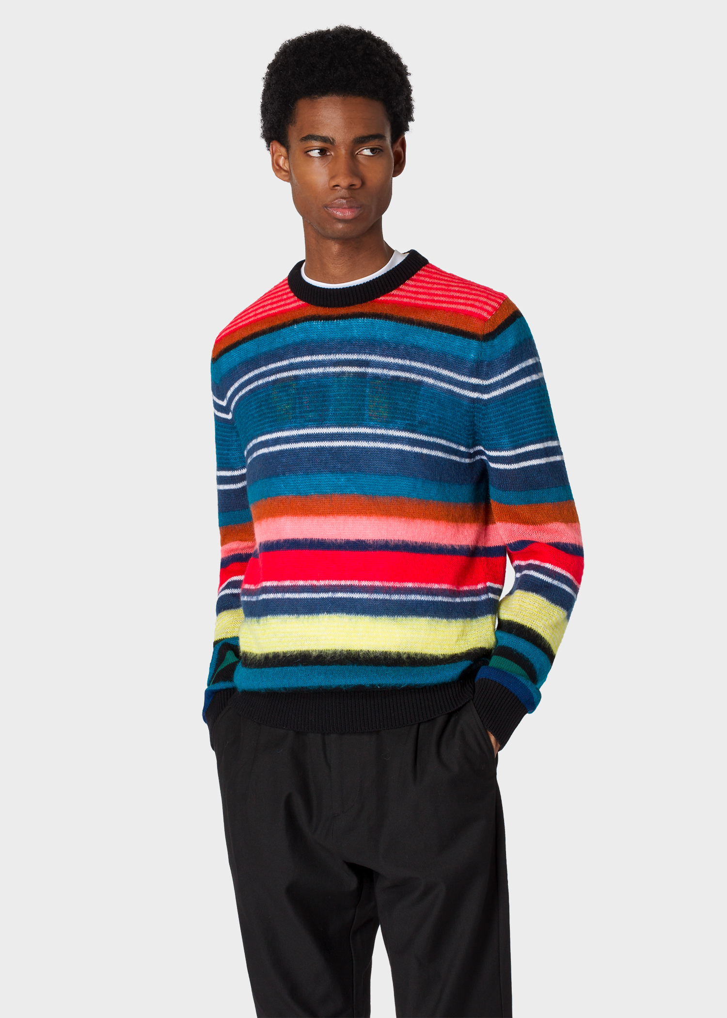 Model front close up - Men's Multi-Colour Striped Wool-Blend Sweater Paul Smith