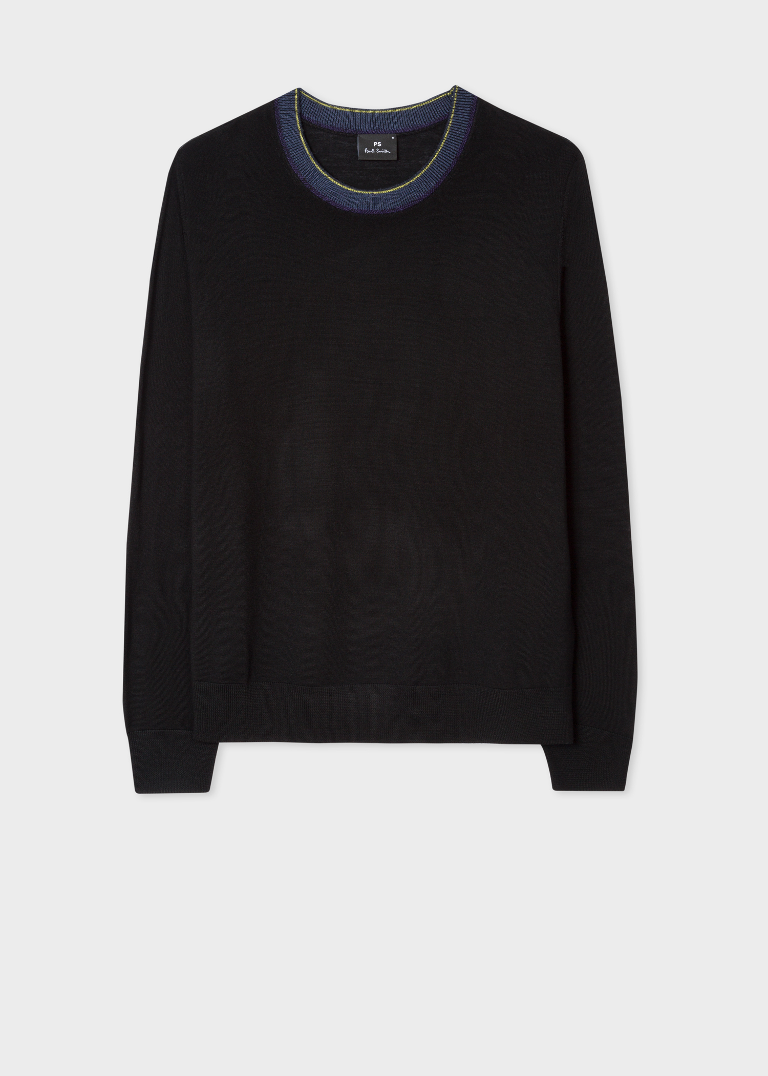 Front view - Men's Black Merino Wool Sweater With Contrasting Alpaca Collar