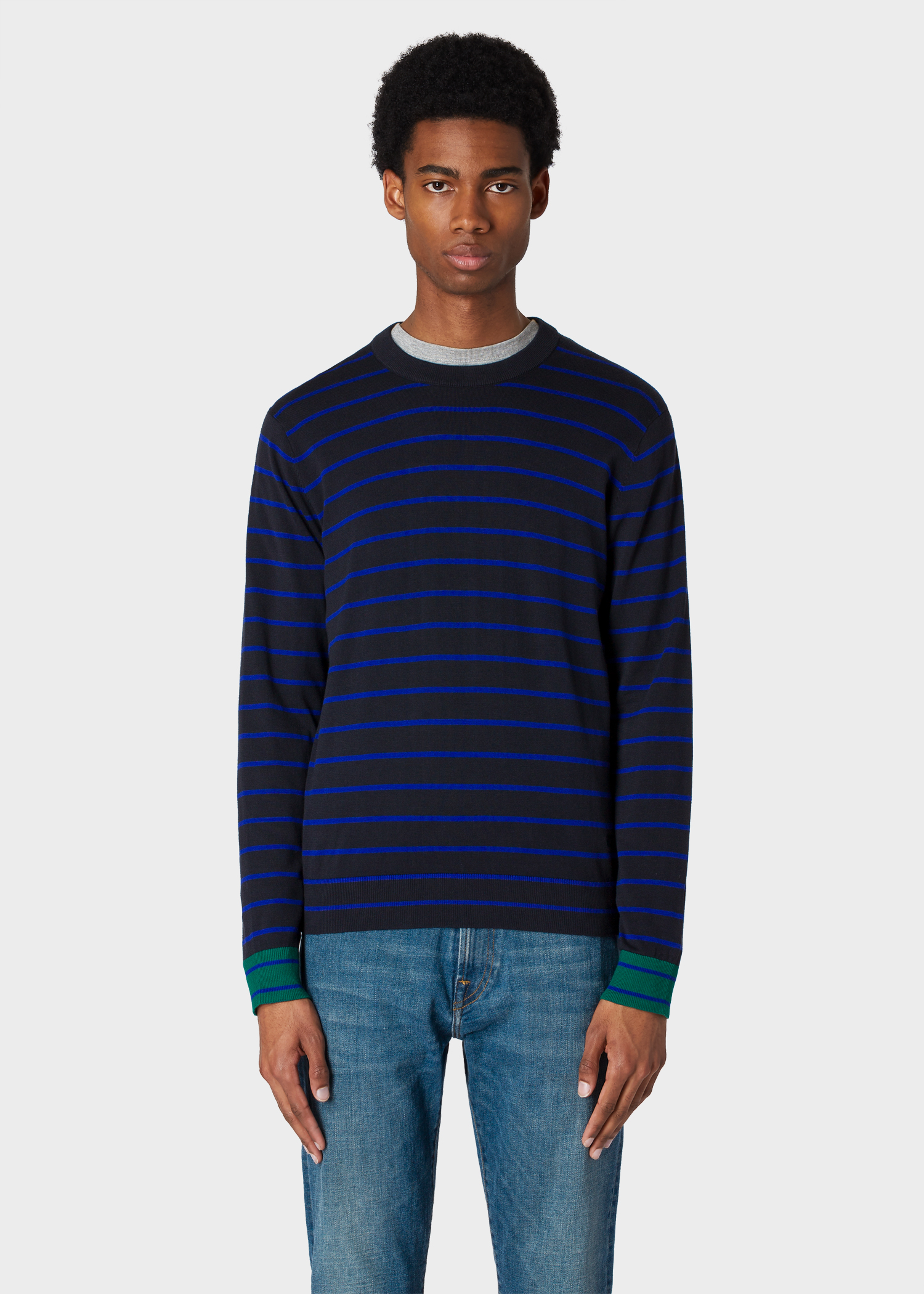 Men's Dark Navy Thin Stripe Cotton Sweater