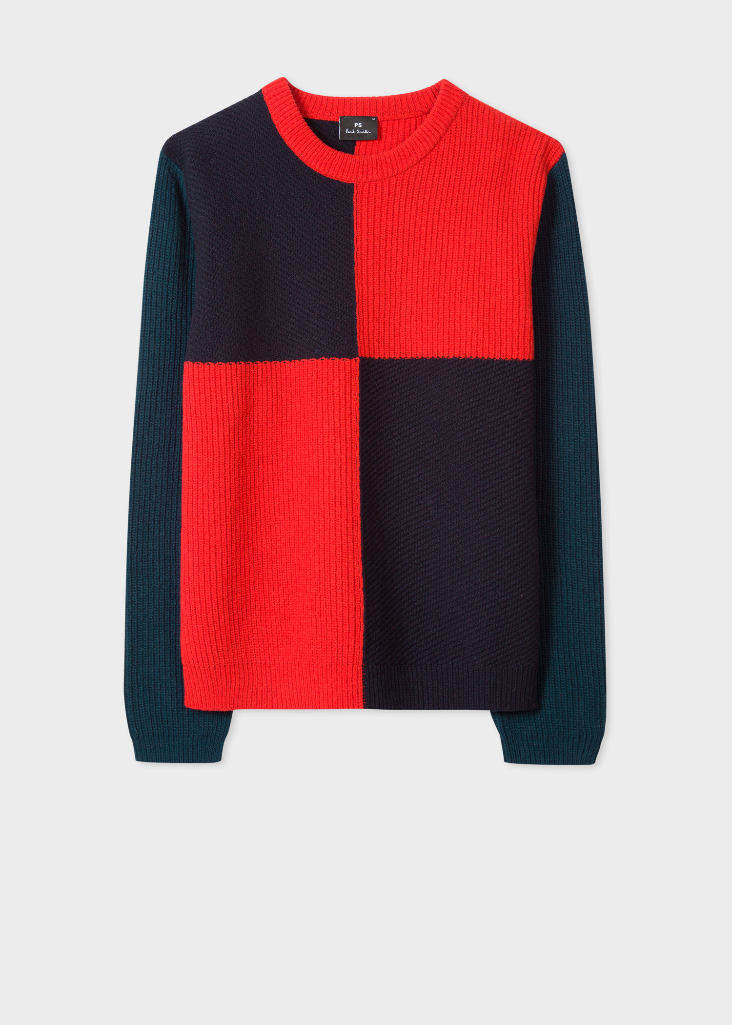 Front view - Men's Red And Navy Wool-Blend Large-Check Sweater Paul Smith
