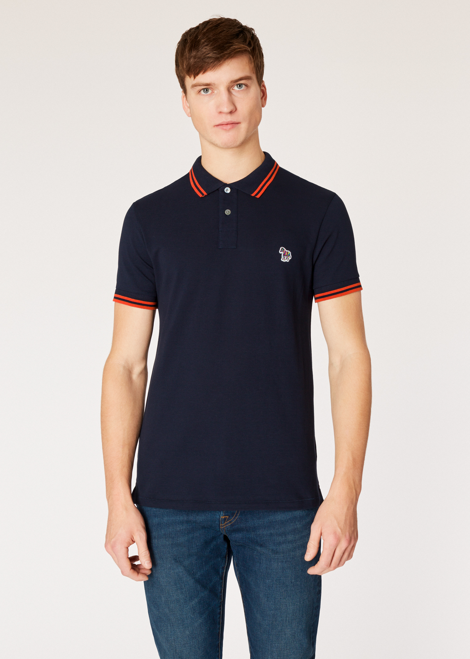 Men's Slim-Fit Dark Navy Zebra Logo Supima Cotton Polo Shirt With ...