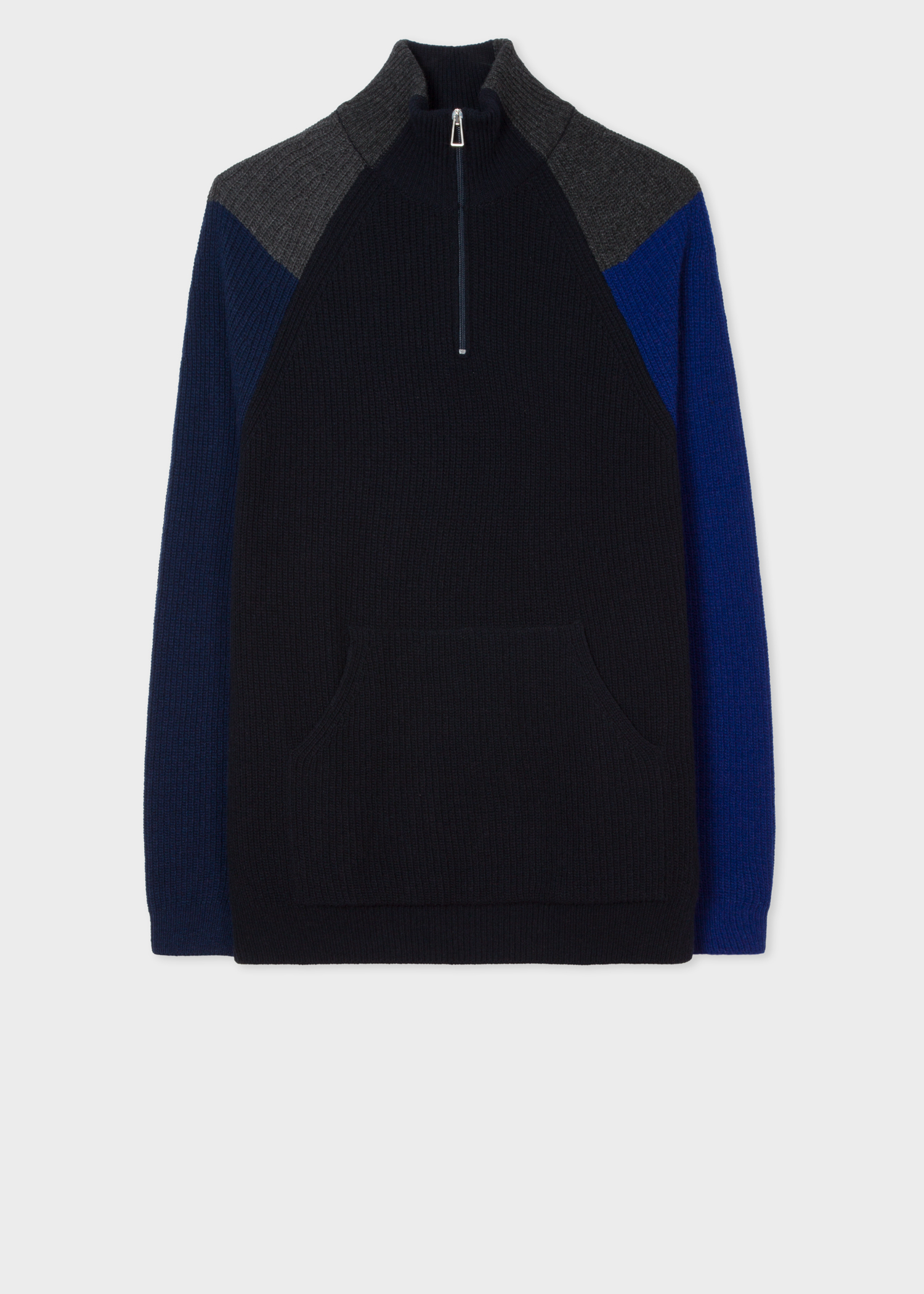 Front view - Men's Dark Navy Colour-Block Half-Zip Wool-Blend Sweater Paul Smith