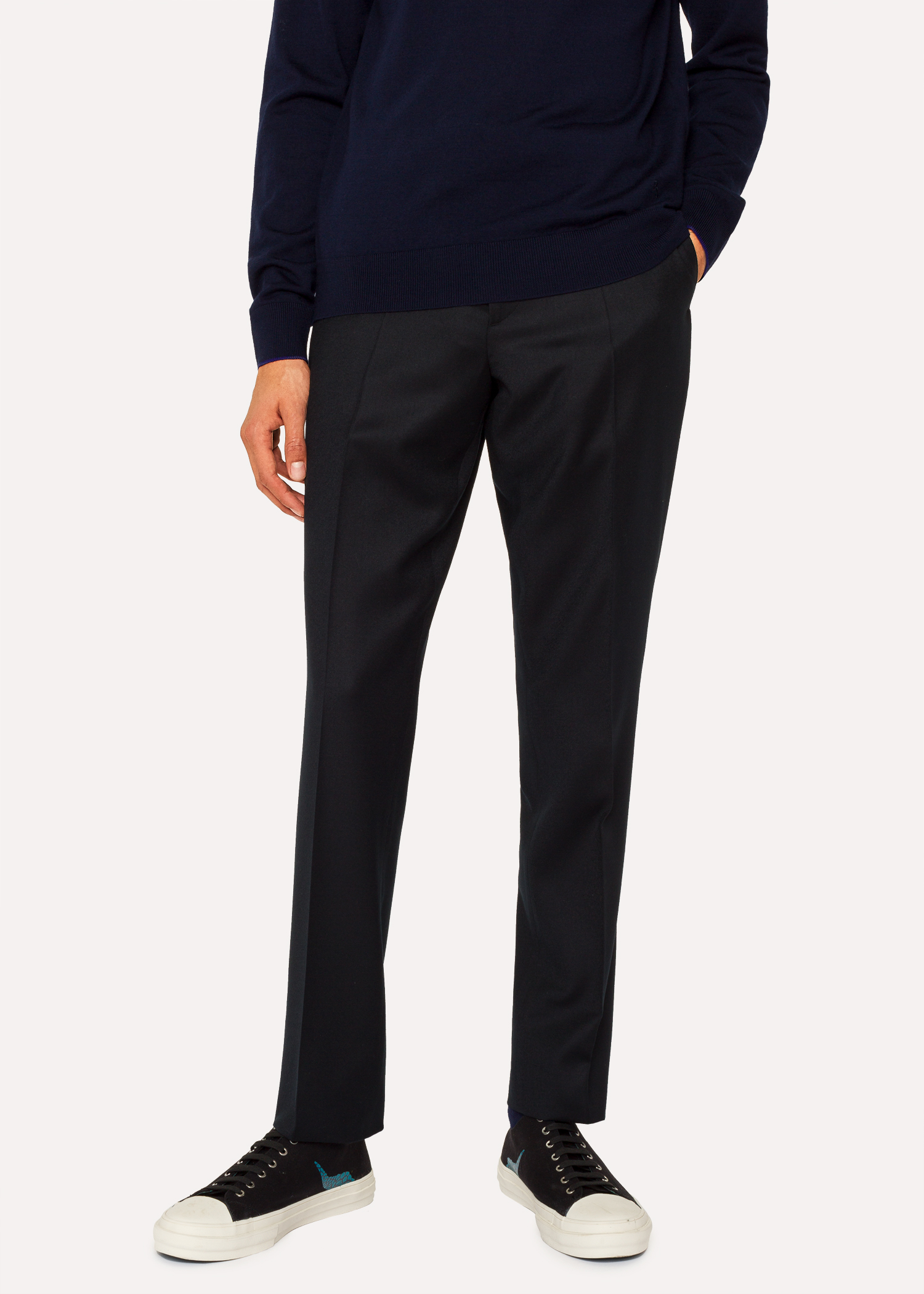 Men's Mid-Fit Black Wool Trousers - Paul Smith