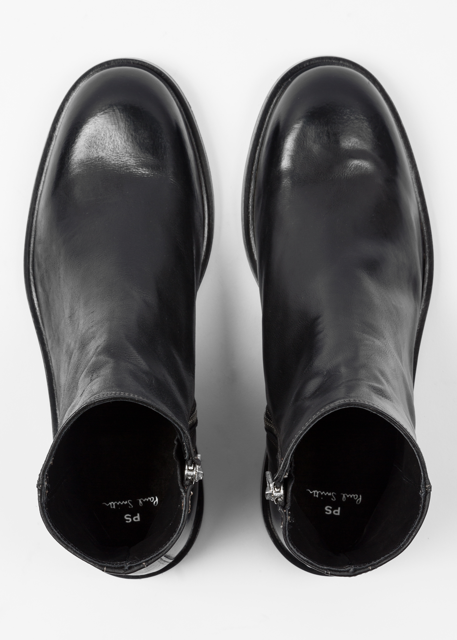 Top Down View - Men's Black Leather 'Billy' Zip Boots Paul Smith 